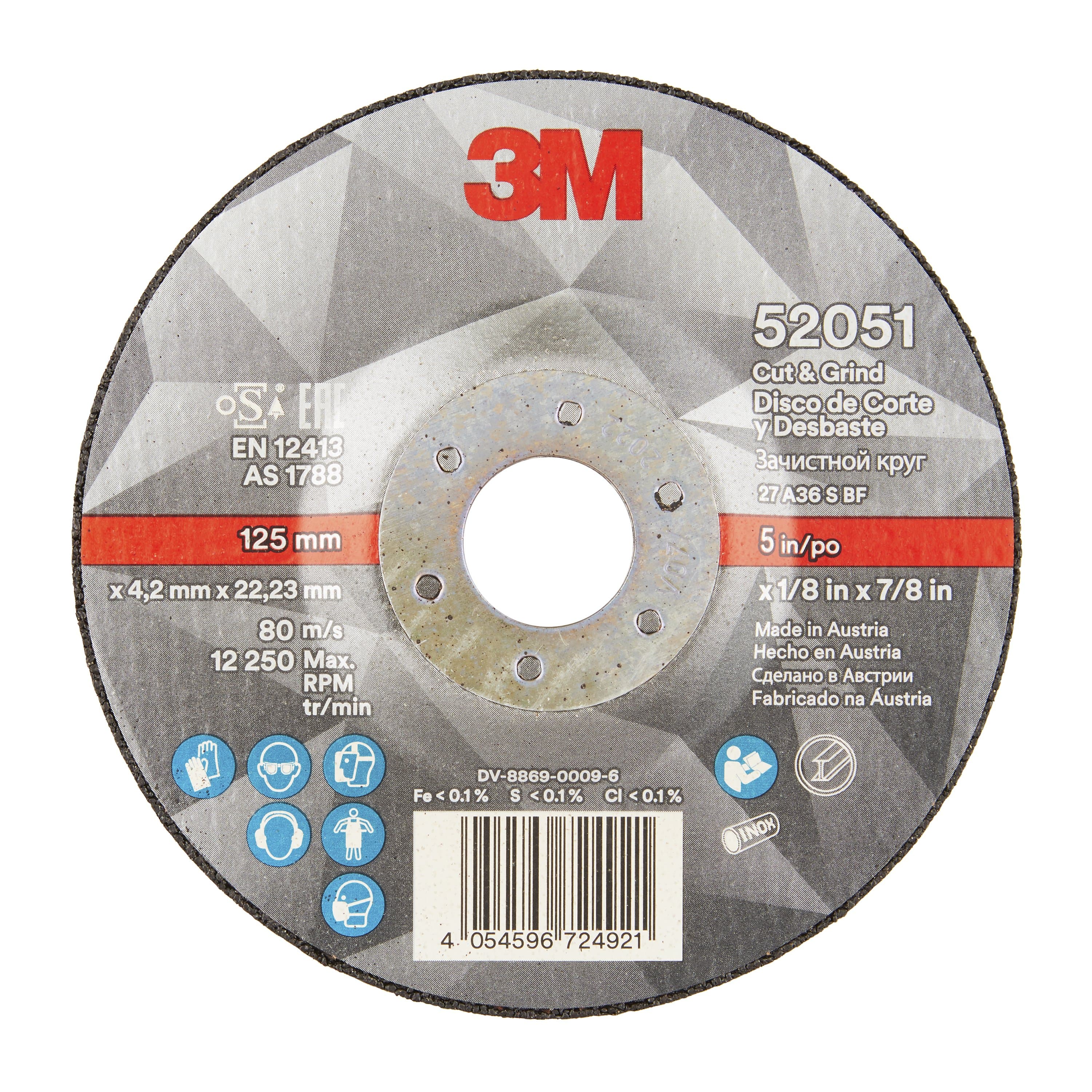 3M (52051) 125mm (5") x 4.2mm Cut & Grind Wheels