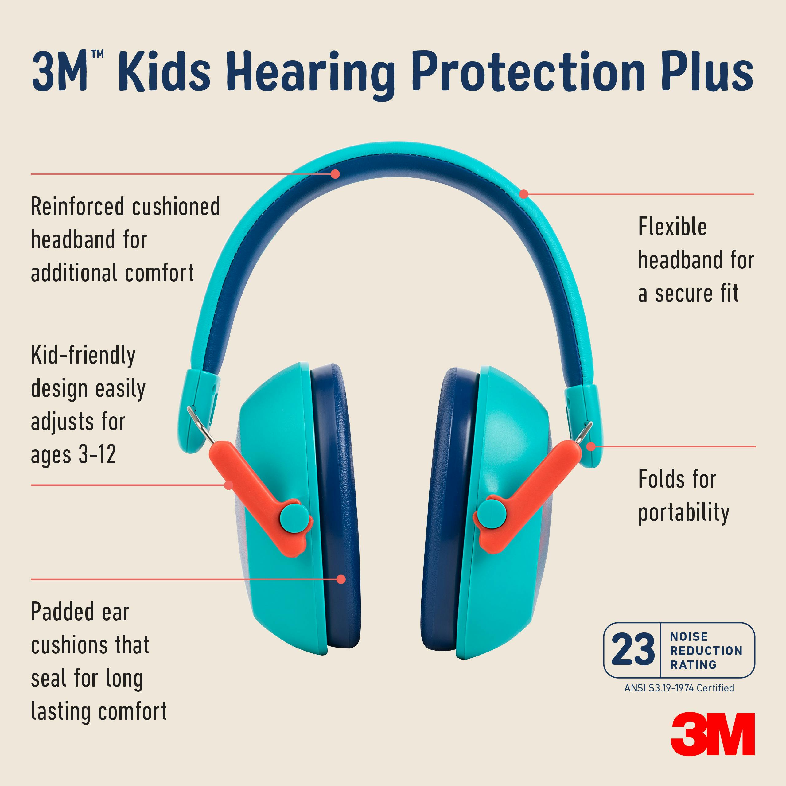 3M™ Kids Hearing Protection Plus PKIDSP-TEAL, Teal, 4 ea/case_6