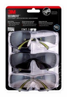 3M™ SecureFit™ 400 Safety Eyewear SF400-W-3PK-PS, 3 Pack: Clear + Mirror + Gray Lenses, Anti Fog_3
