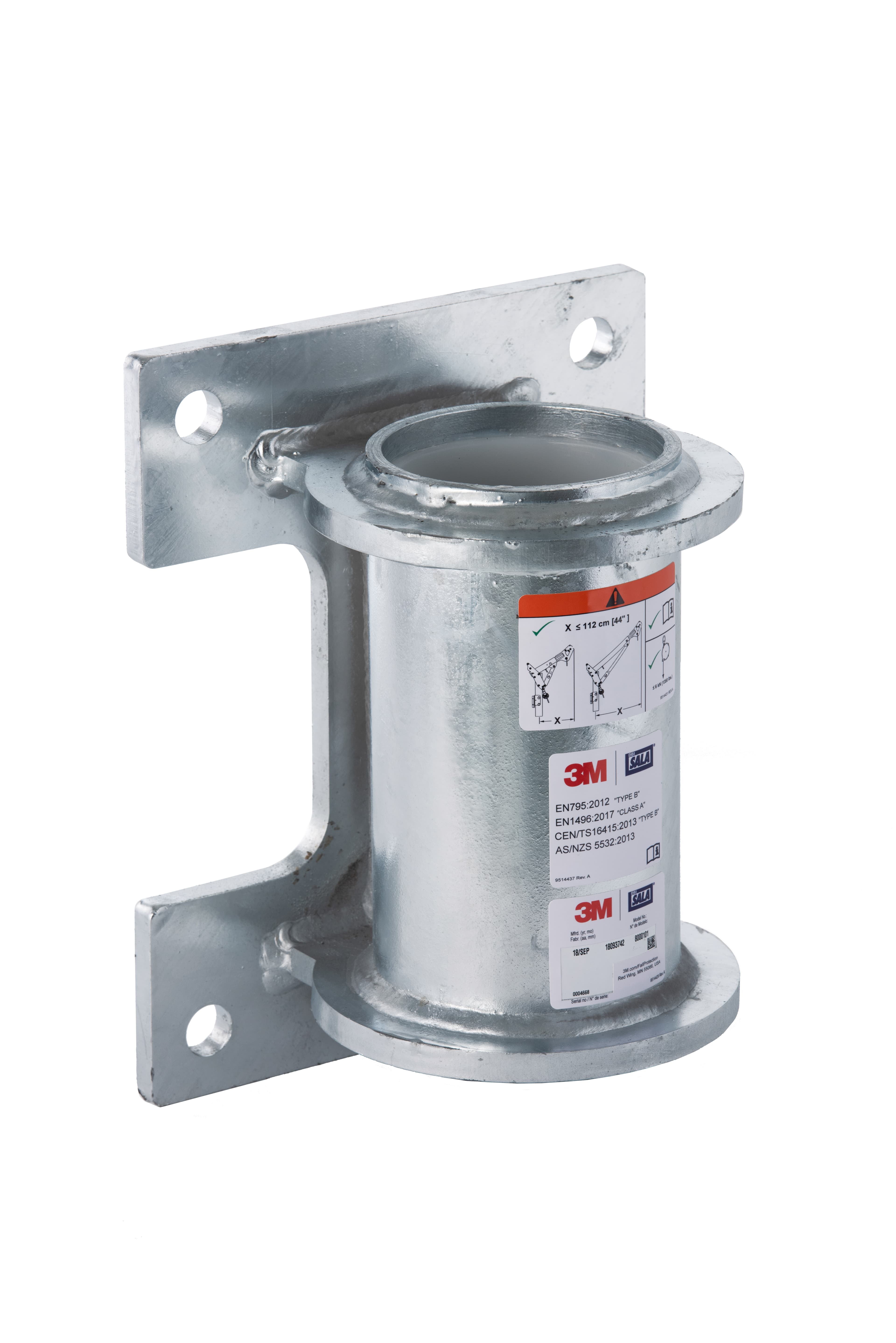 3M DBI-SALA Galvanised Wall Mount Base High Capacity (8000101)