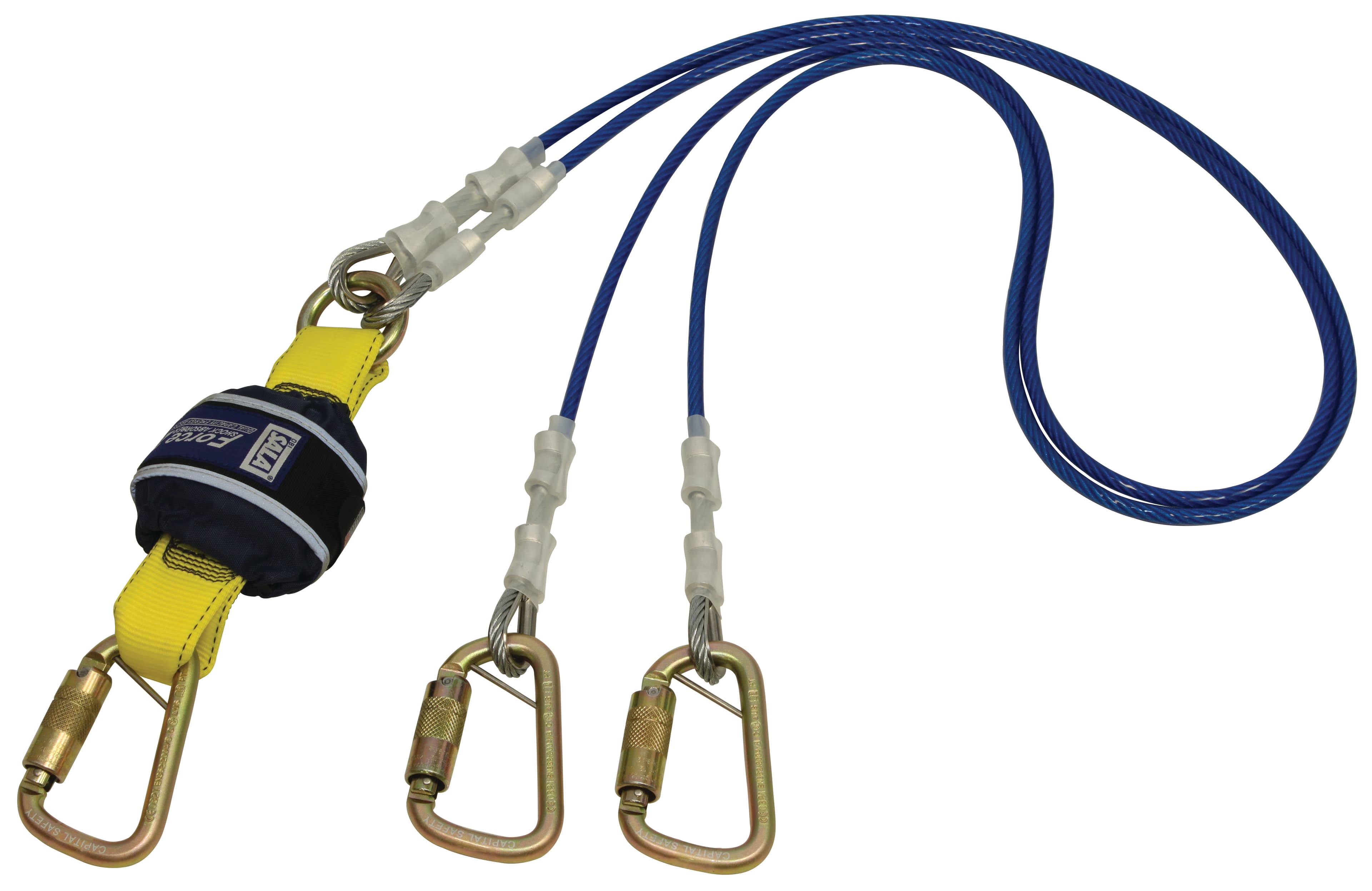 Force2 Shock Absorbing Lanyards Wire Cable Double Tail PVC Coated 2.0m overall length -alt2 (Z12207575WR)