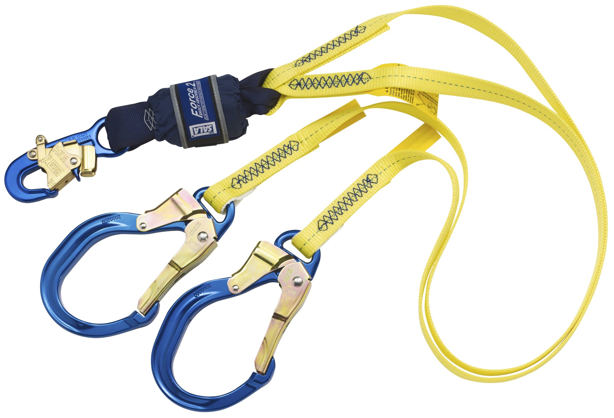 DBI-SALA Force2 Shock Absorbing Lanyards - Webbing - Adjustable, 2.0m with double action snap hook and comfort hook (Z13200980)