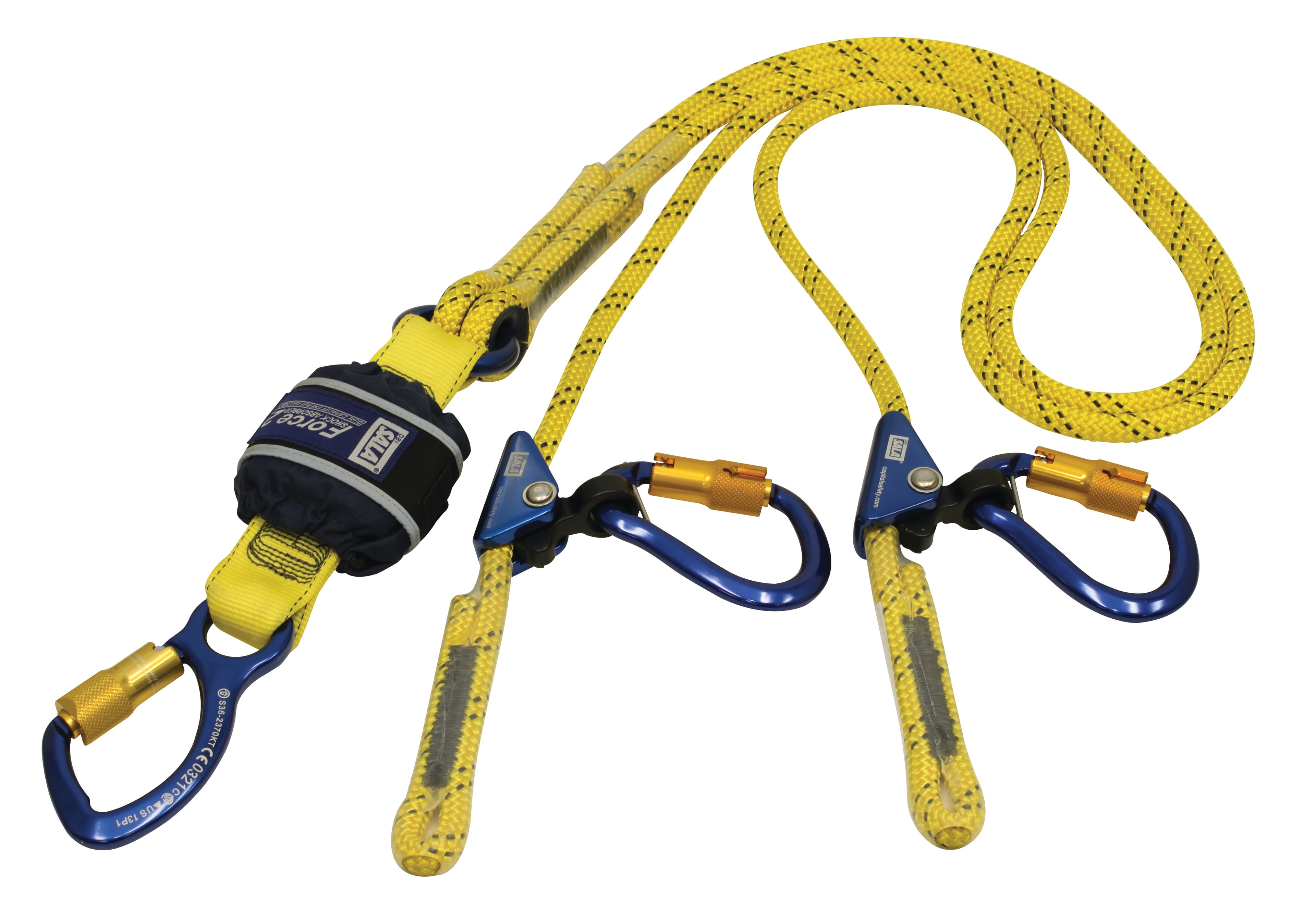 Force2 Shock Absorbing Lanyards Kernmantle Rope Double Tail Adjustable 2.0m overall length - alt3 (Z13206159R)