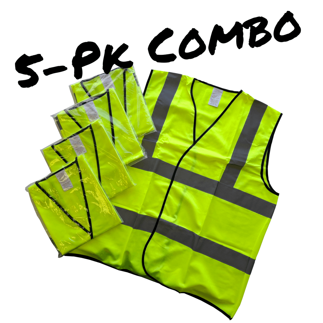 5 PACK - Large Safety Vest Waist Coat Hi Viz with 3M Reflective Tape
