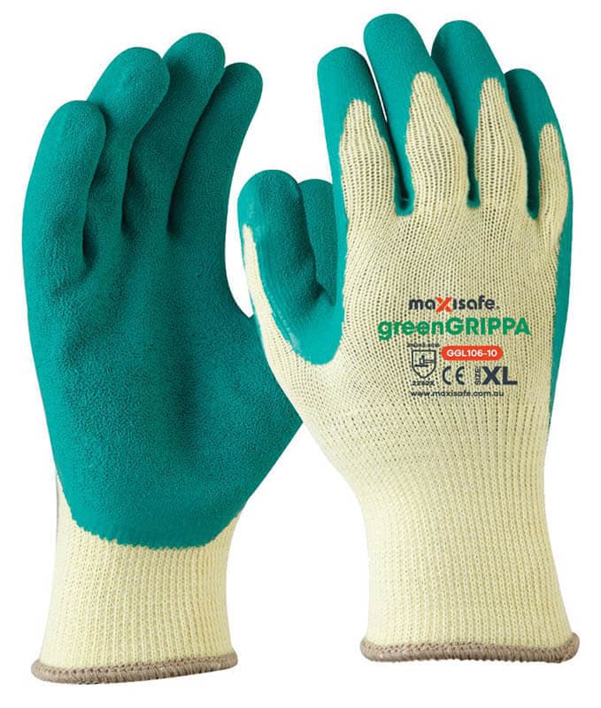 Maxisafe Green Grippa Knitted Poly Cotton Glove With Green Latex Palm (12 Pairs)