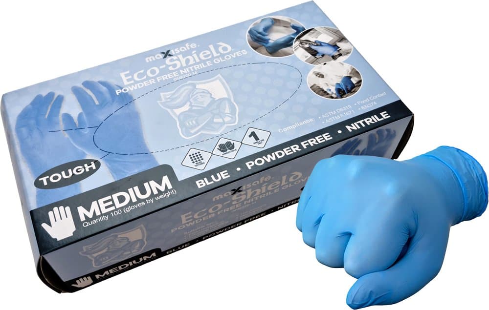 Maxisafe Eco-Shield Blue Nitrile Unpowdered, Box of 100 (Carton of 10 Boxes)