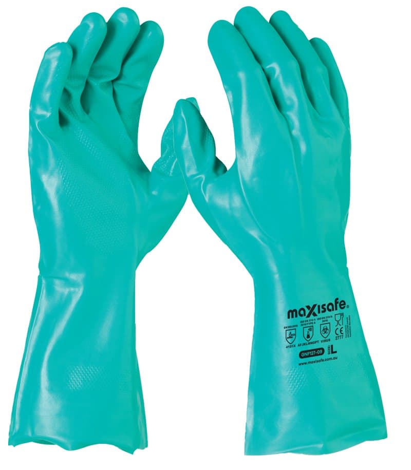 Maxisafe 33Cm Green Nitrile Chemical Glove (12 Pairs)