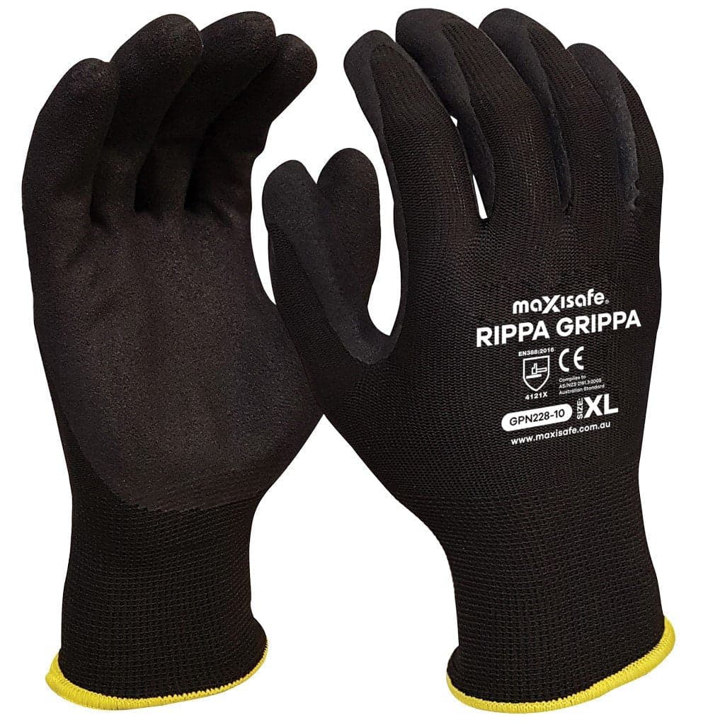Maxisafe 'Rippa Grippa' Black Nitrile Coated Synthetic Glove (12 Pairs)