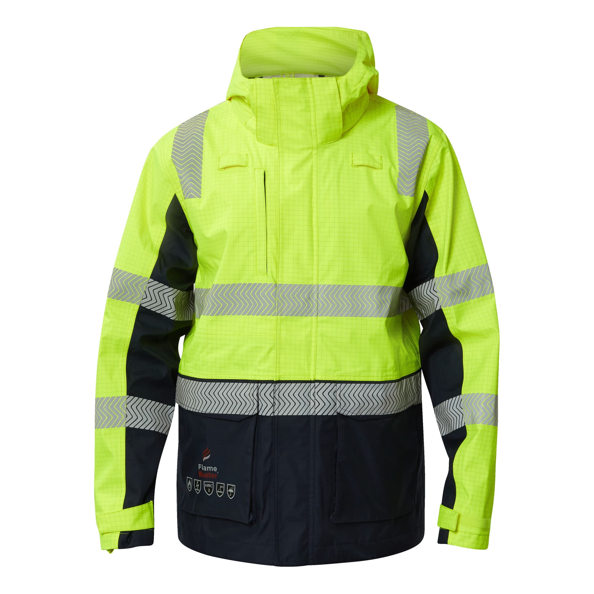 Flamebuster Fr Hi Vis Wet Weather Segmented Reflective Jacket (Navy/Yellow)