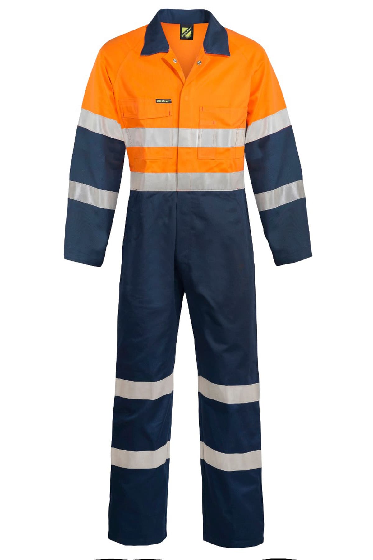 Workcraft Hi Vis Cotton Drill Reflective Industrial Laundry Coveralls (Navy/Orange)