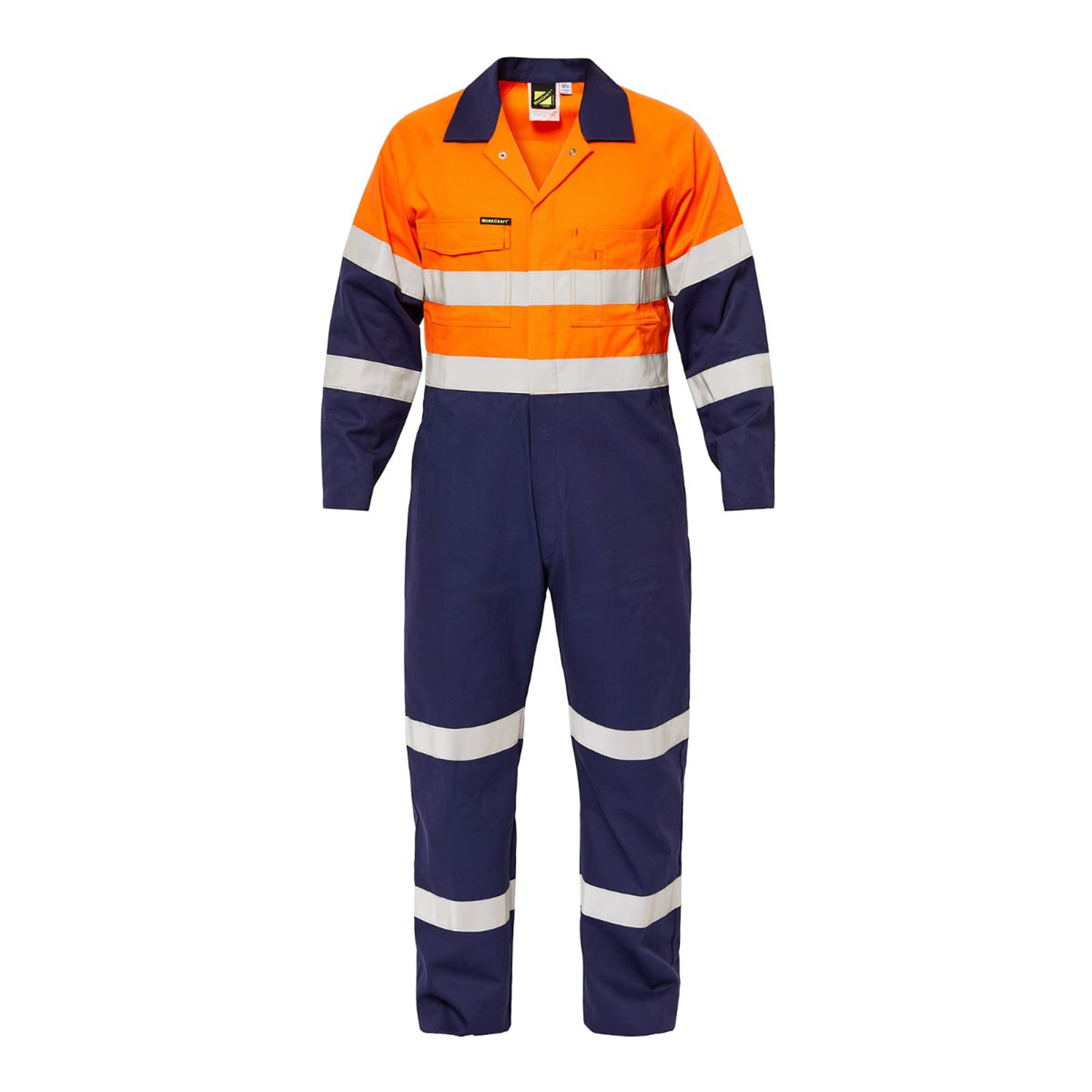 Workcraft Hi Vis Two Tone Cotton Drill Coveralls With Industrial Laundry Reflective Tape (Navy/Orange, Long Size)