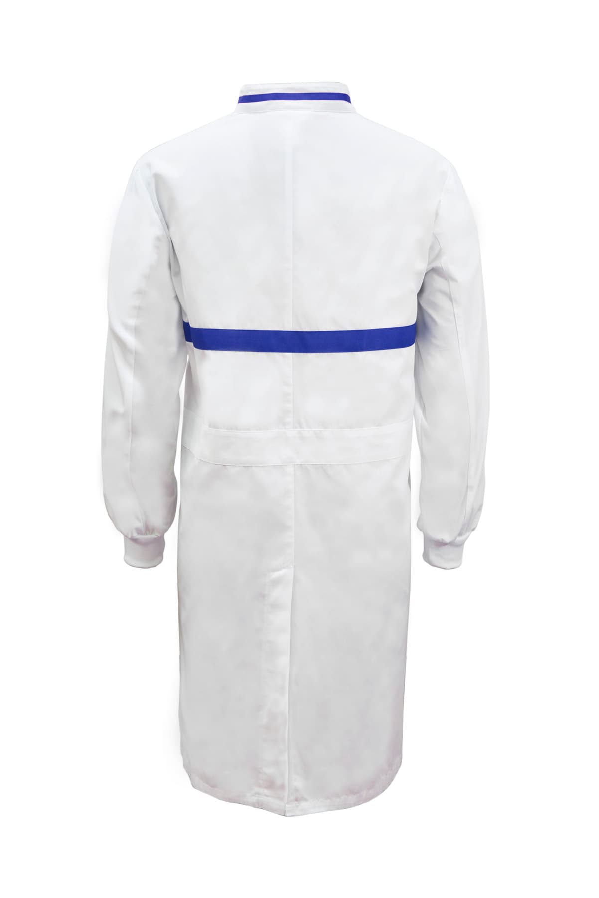 Workcraft Long Sleeve Food Industry Long Length Dustcoat With Contrast Trims On Collar And Chest (White/Blue)