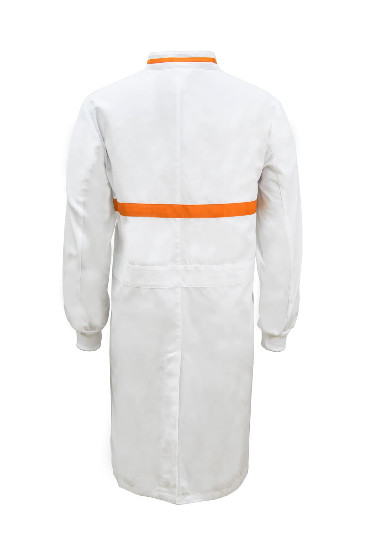 Workcraft Long Sleeve Food Industry Long Length Dustcoat With Contrast Trims On Collar And Chest (White/Orange)