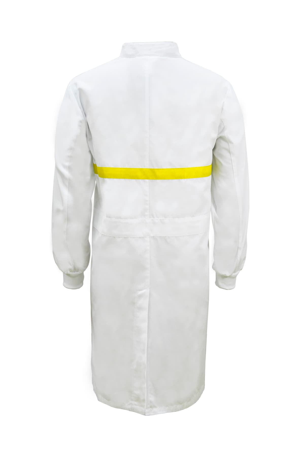 Workcraft Long Sleeve Food Industry Long Length Dustcoat With Contrast Trims On Chest (White/Dayglow Yellow)