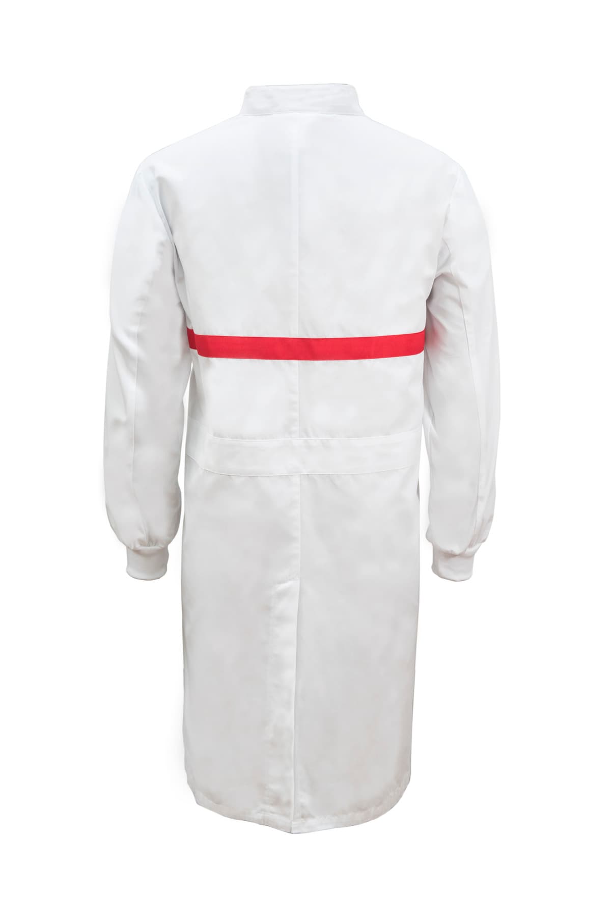Workcraft Long Sleeve Food Industry Long Length Dustcoat With Contrast Trims On Chest (White/Red)