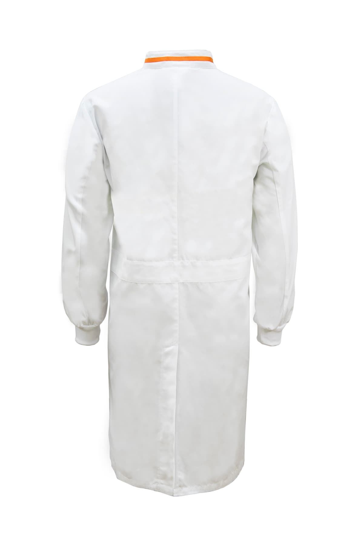Workcraft Long Sleeve Food Industry Long Length Dustcoat With Contrast Trims On Collar (White/Orange)