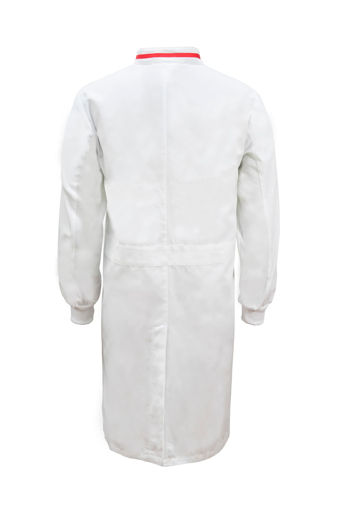 Workcraft Long Sleeve Food Industry Long Length Dustcoat With Contrast Trims On Collar (White/Red)