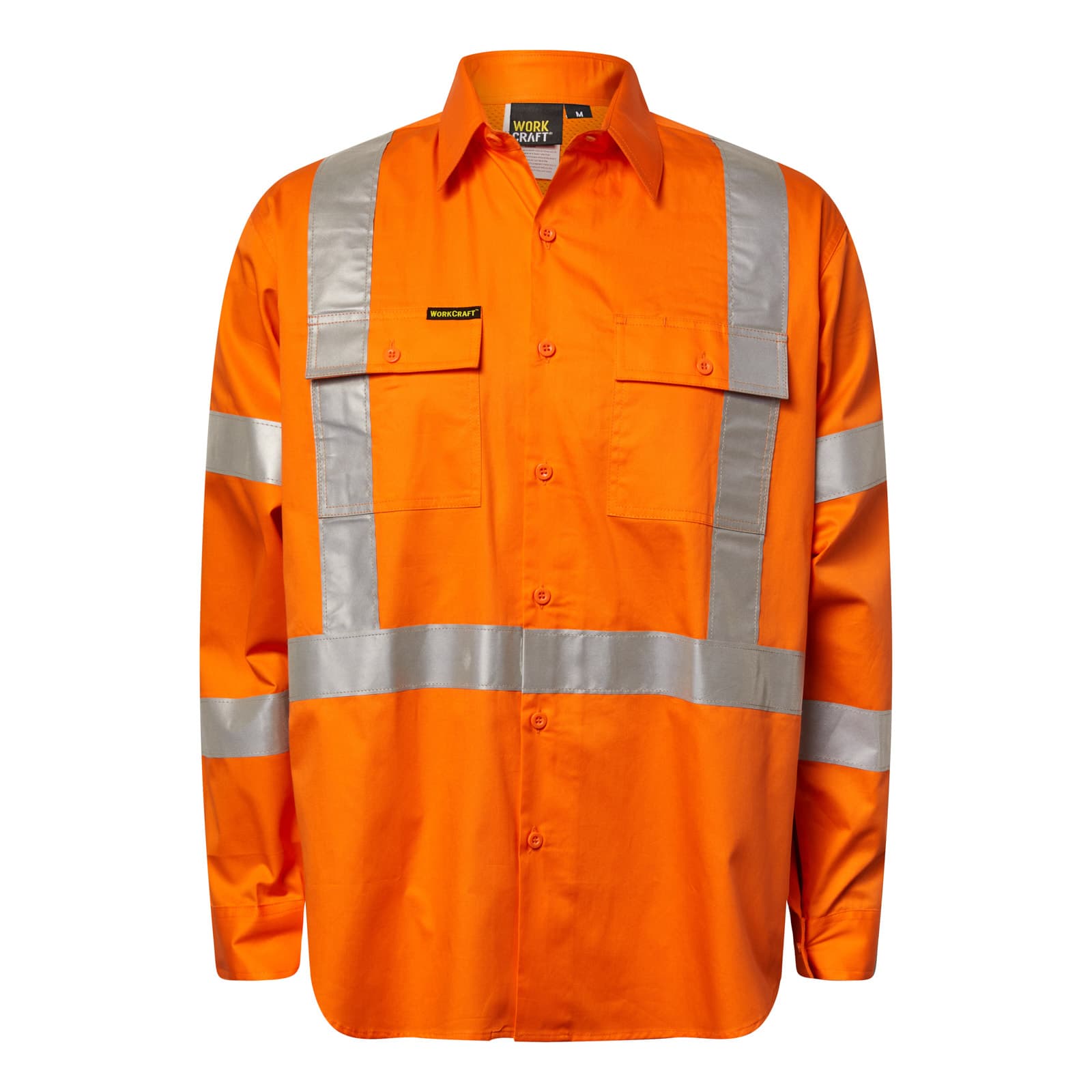 Workcraft Lightweight Hi Vis Long Sleeve Vented Cotton Drill Reflective Shirt With X Pattern - Nsw Rail Compliant (Hi Vis Orange)