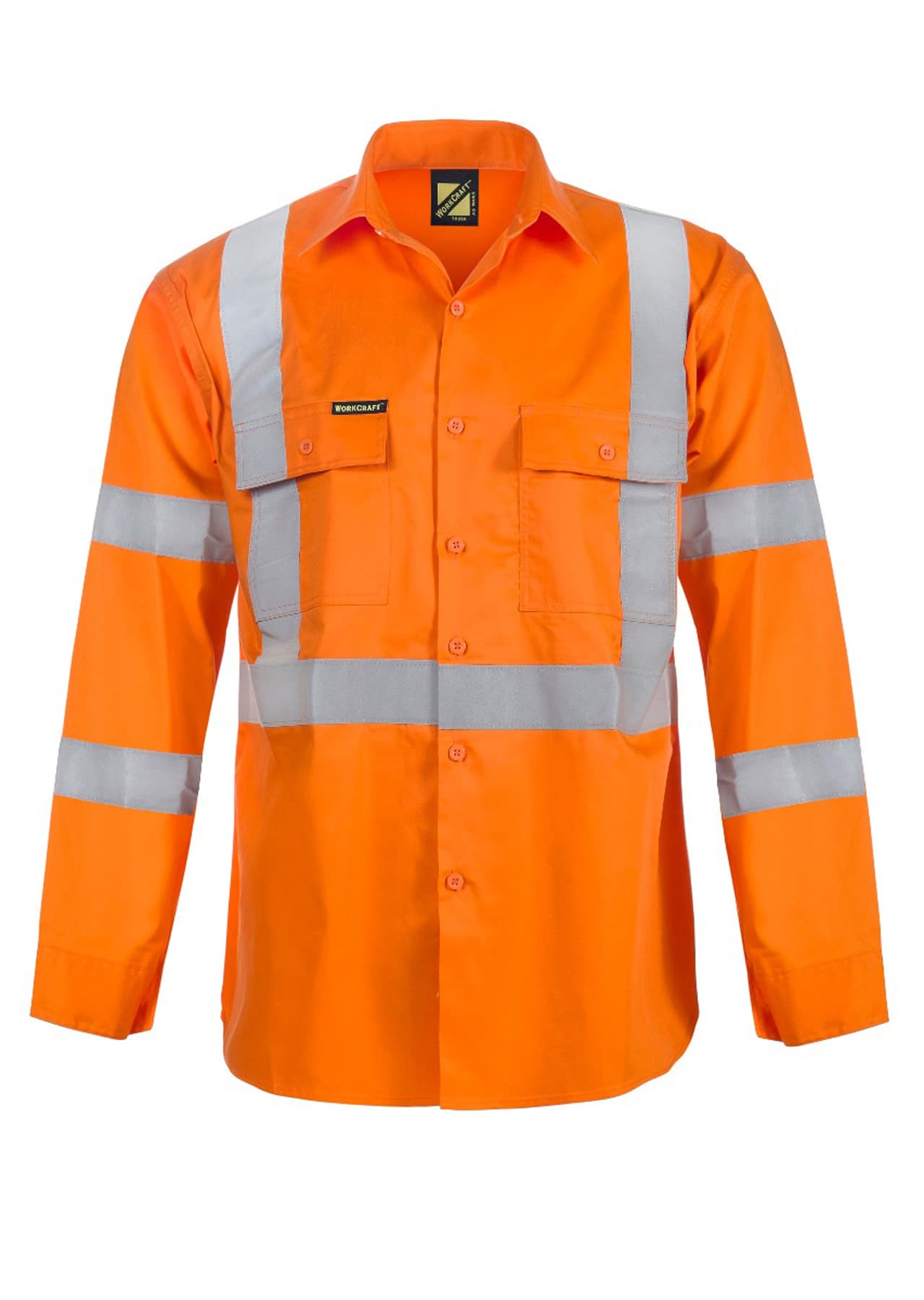 Workcraft Lightweight Hi Vis Long Sleeve Vented Cotton Drill Reflective Shirt With X Pattern - Nsw Rail Compliant (Orange)