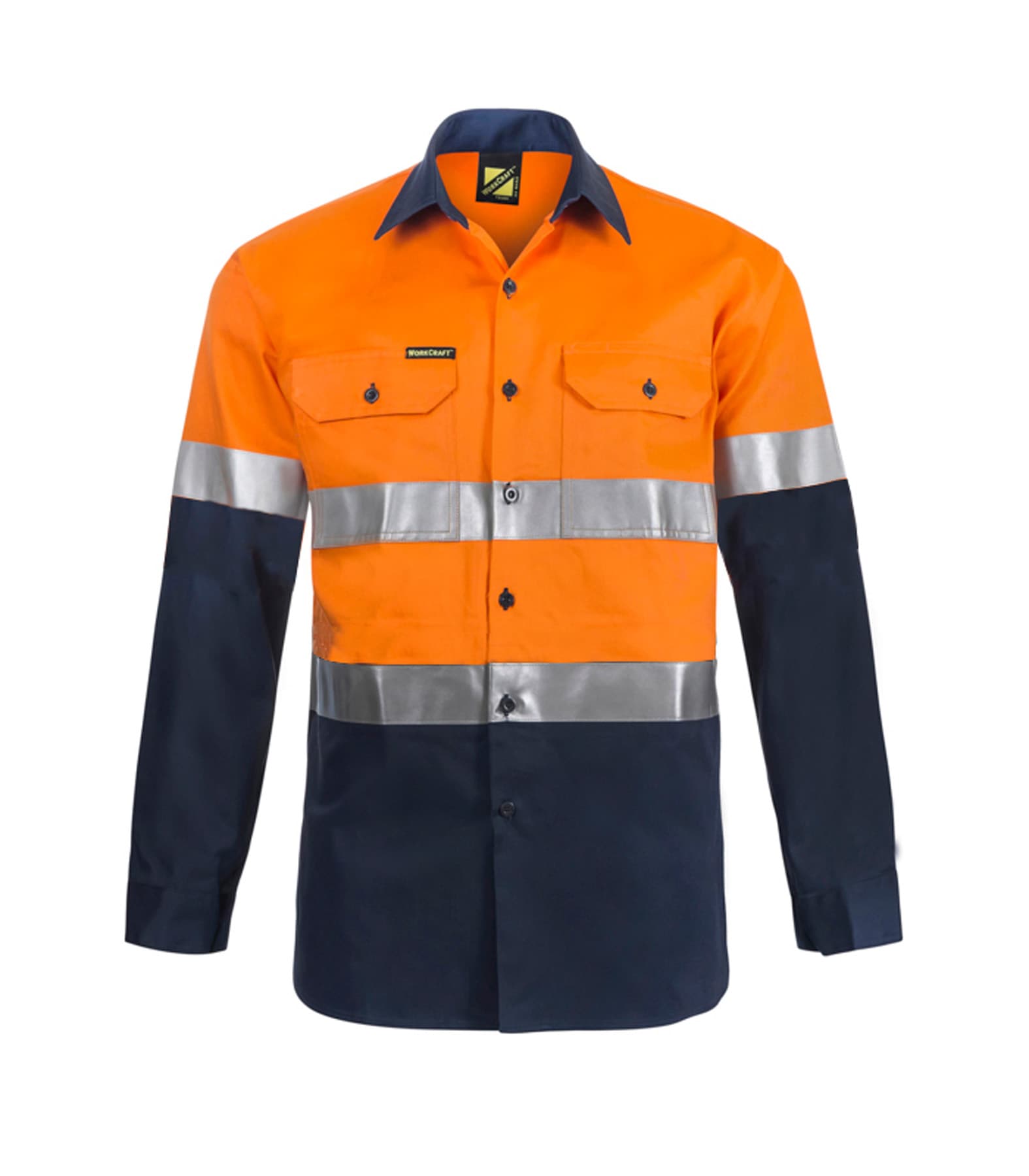 Workcraft Light Weight Hi Vis Long Sleeves Vented Cotton Drill Reflective Shirt (Navy/Orange)