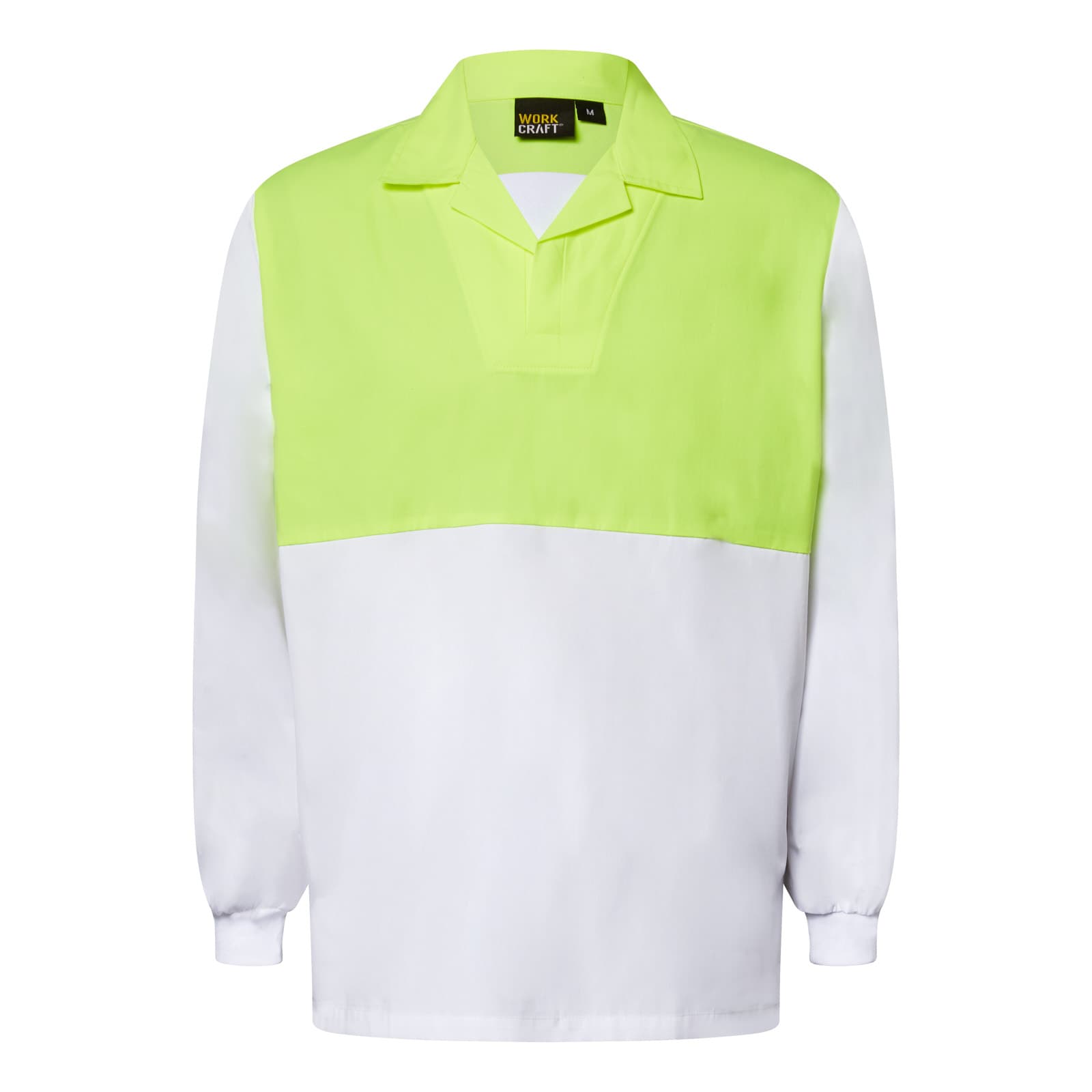 Workcraft Long Sleeve Food Industry Jacshirt With Modesty Insert (White/Dayglow Yellow)