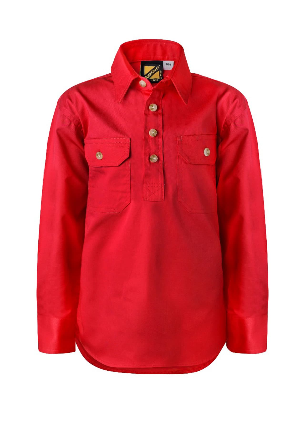 Workcraft Kids Lightweight Long Sleeve Closed Front Cotton Drill Shirt (Crimson Red)
