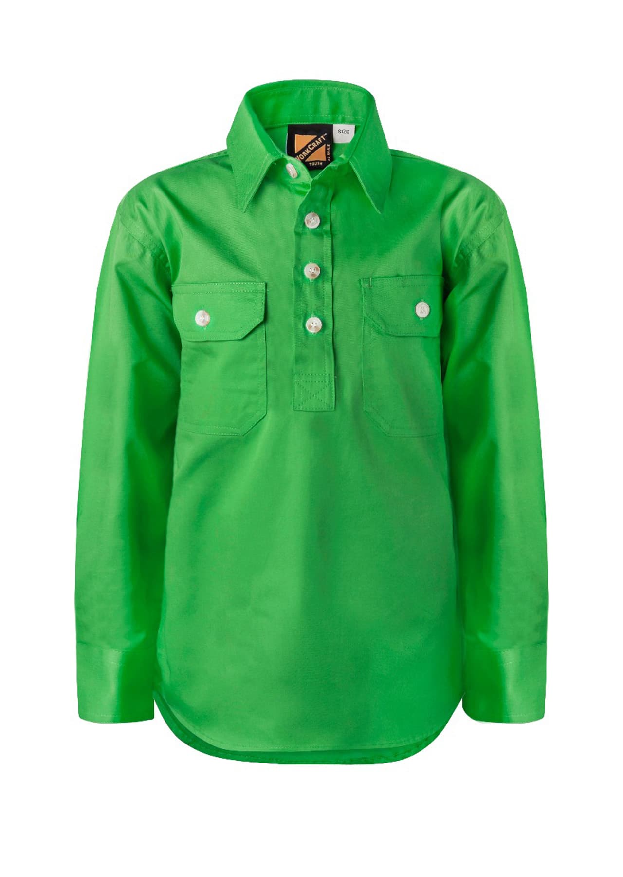 Workcraft Kids Lightweight Long Sleeve Closed Front Cotton Drill Shirt (Electric Green)