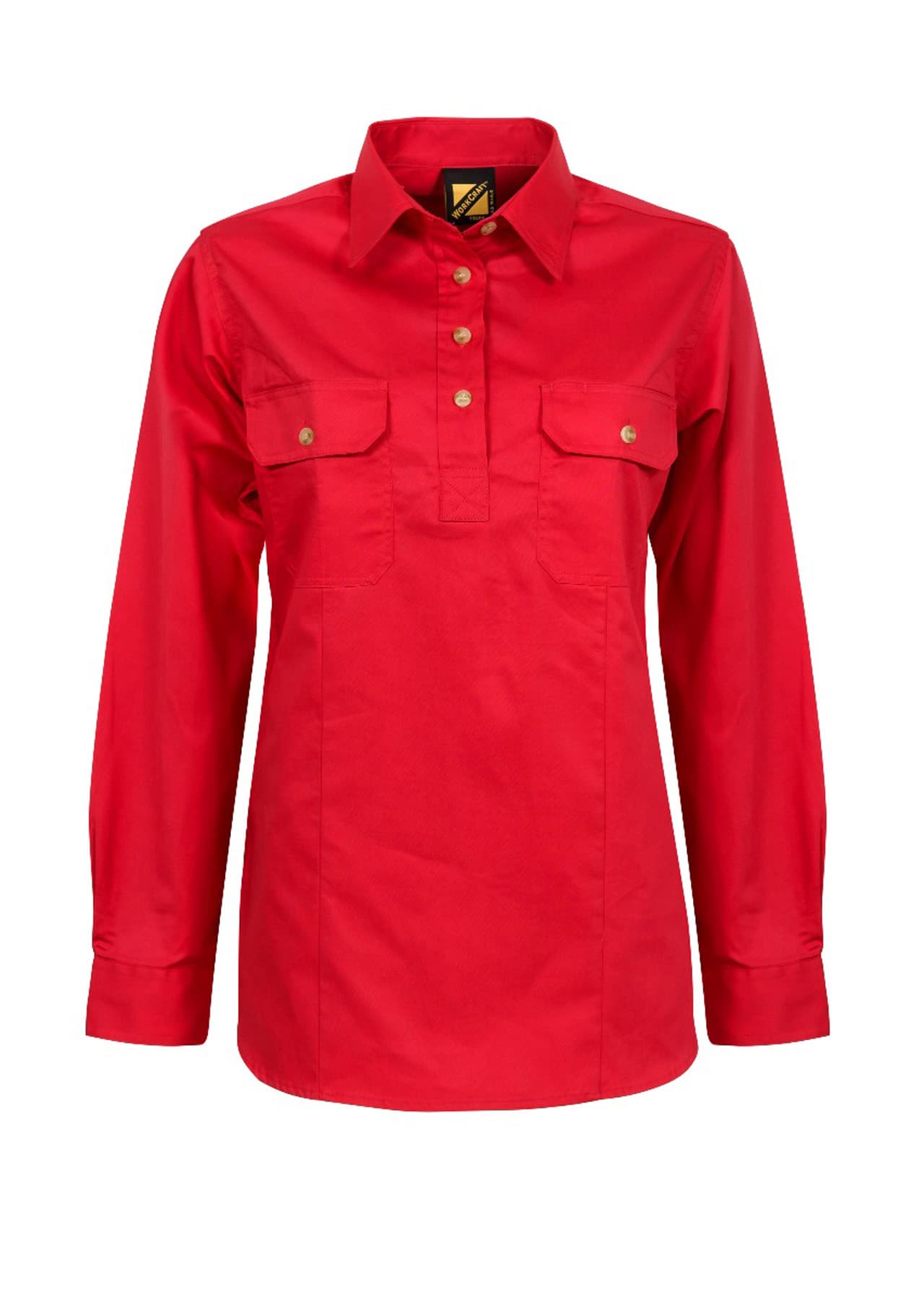 Workcraft Ladies Lightweight Long Sleeve Closed Front Cotton Drill Shirt (Crimson Red)