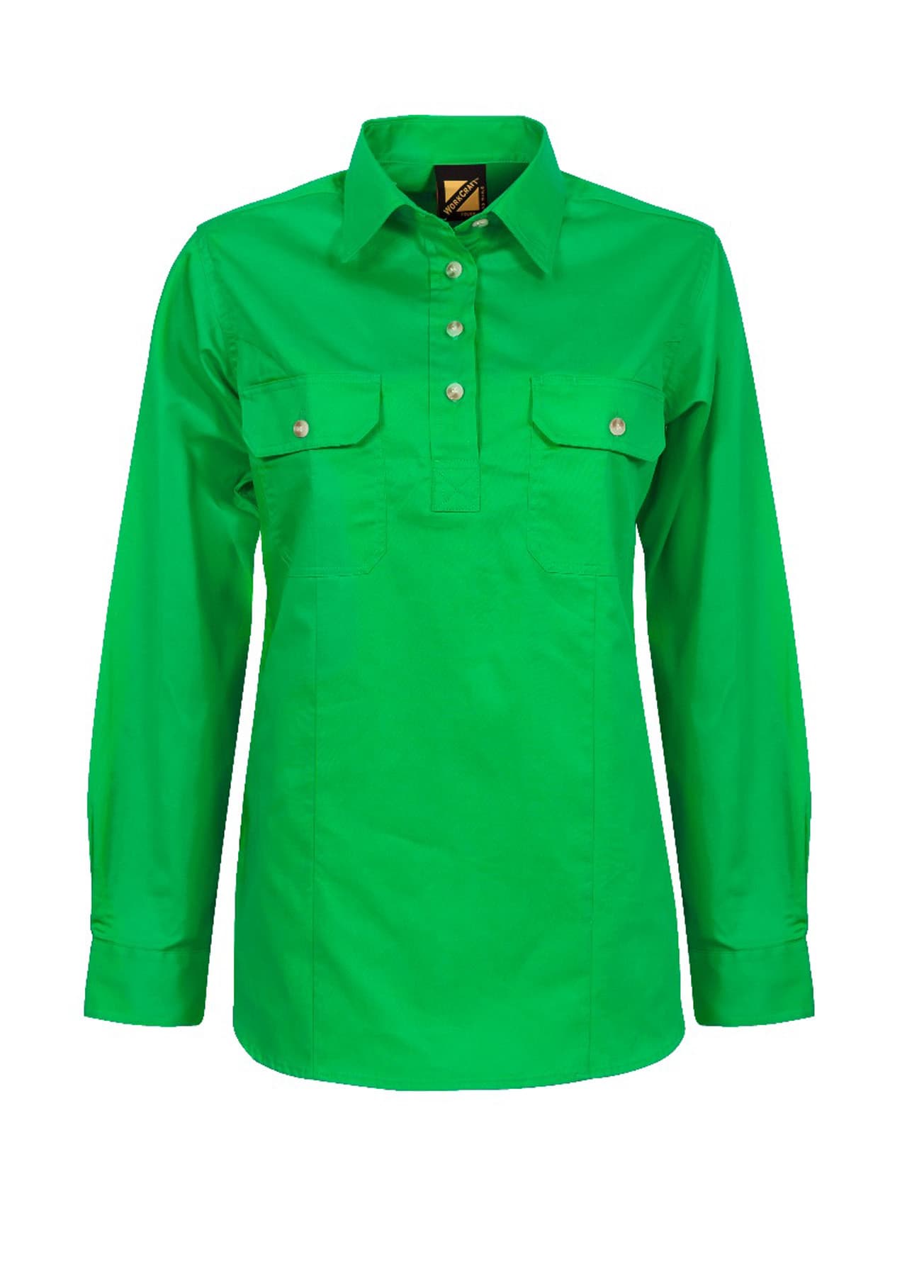 Workcraft Ladies Lightweight Long Sleeve Closed Front Cotton Drill Shirt (Electric Green)
