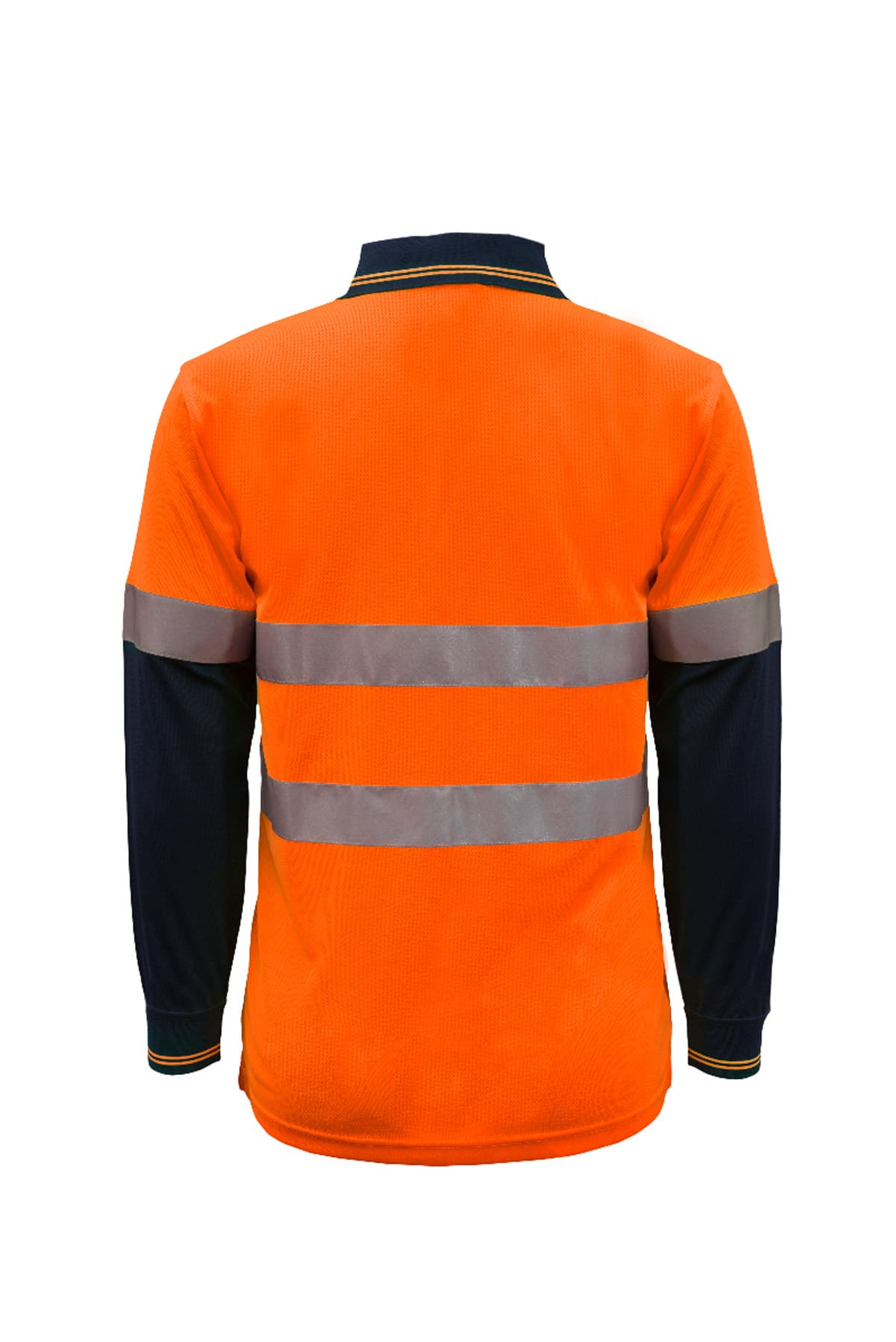 Workcraft Hi Vis Long Sleeve Micromesh Reflective Polo With Pocket (Navy/Orange)
