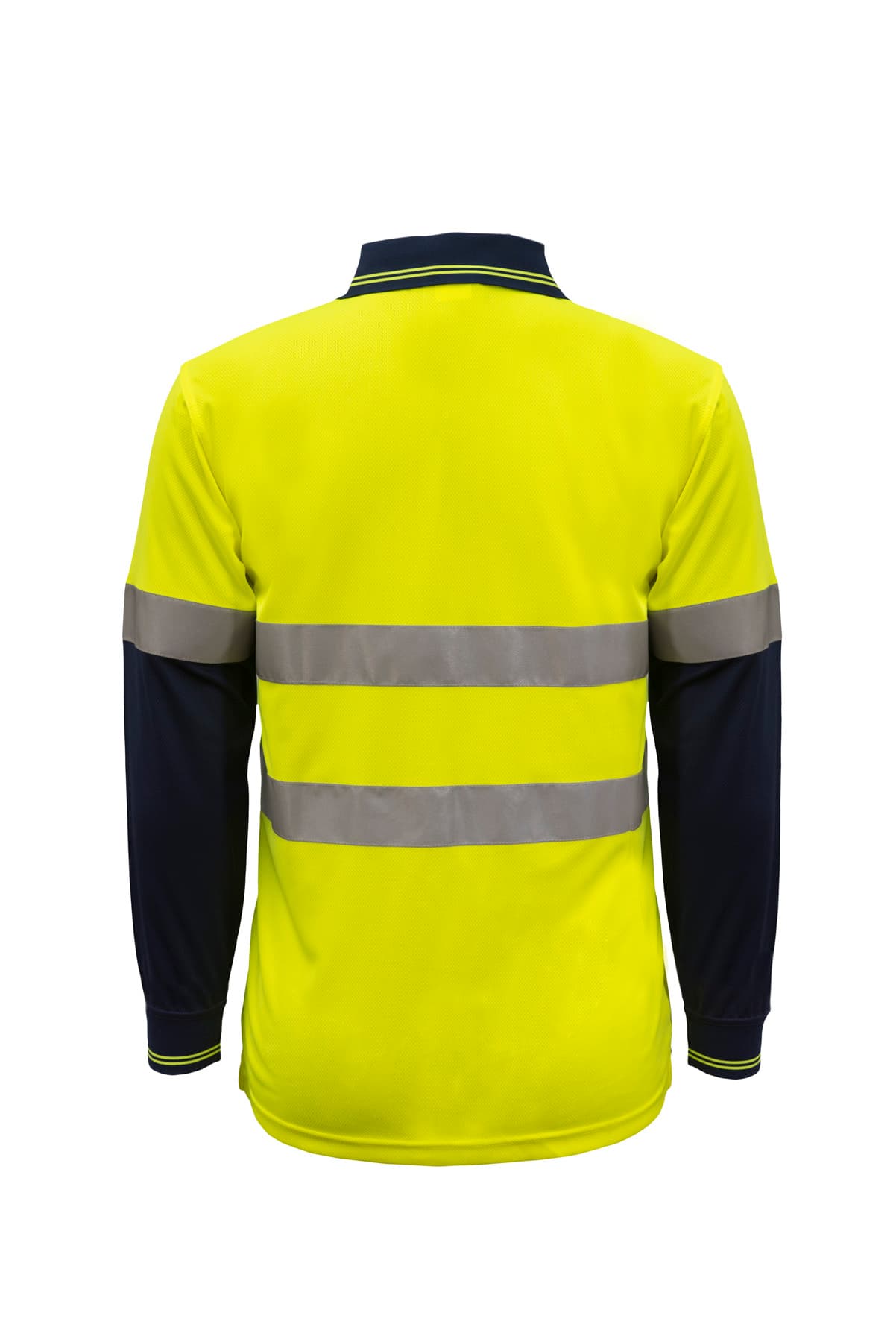 Workcraft Hi Vis Long Sleeve Micromesh Reflective Polo With Pocket (Navy/Yellow)