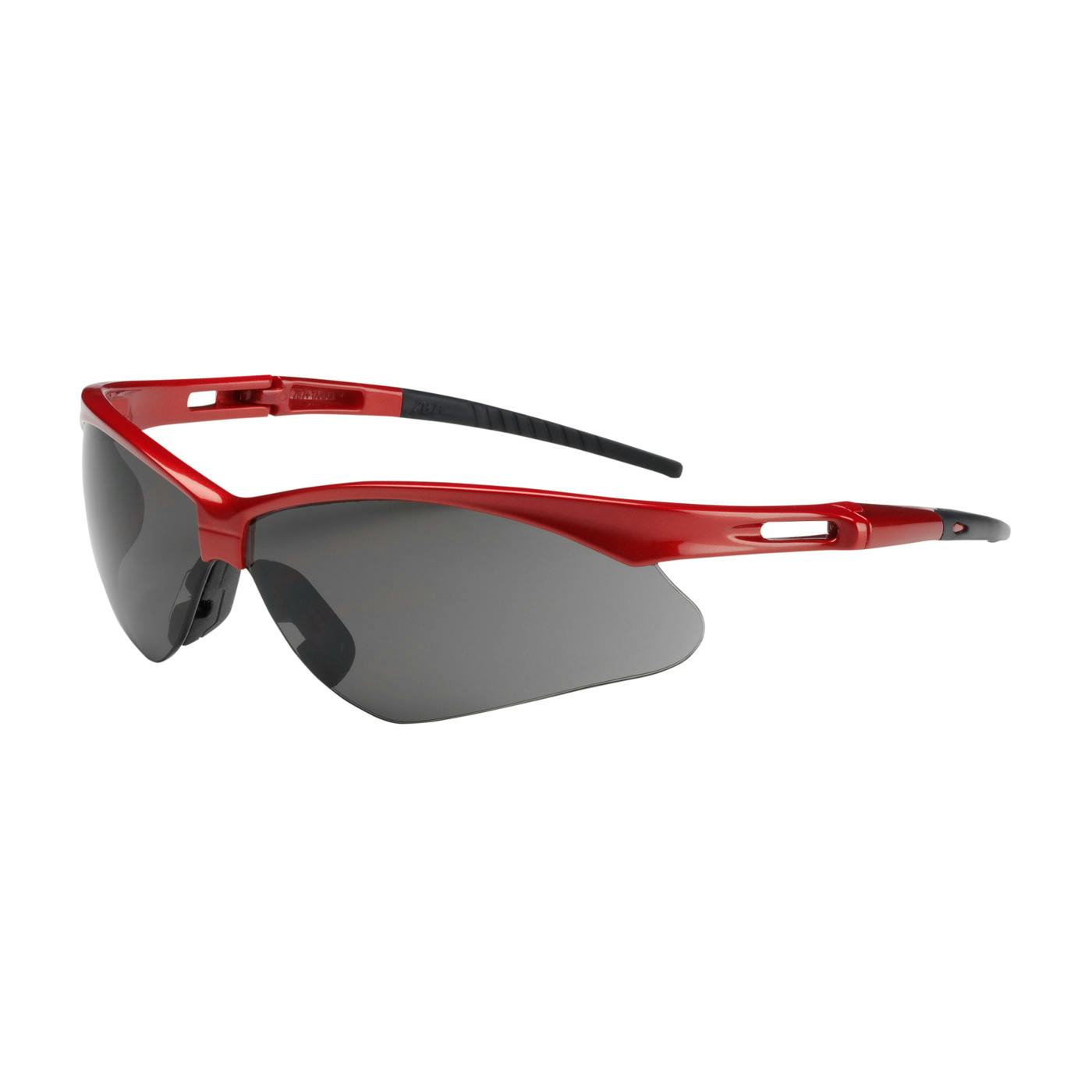 Semi-Rimless Safety Glasses with Red Frame, Gray Lens and Anti-Scratch Coating, Red (250-AN-10117) - OS