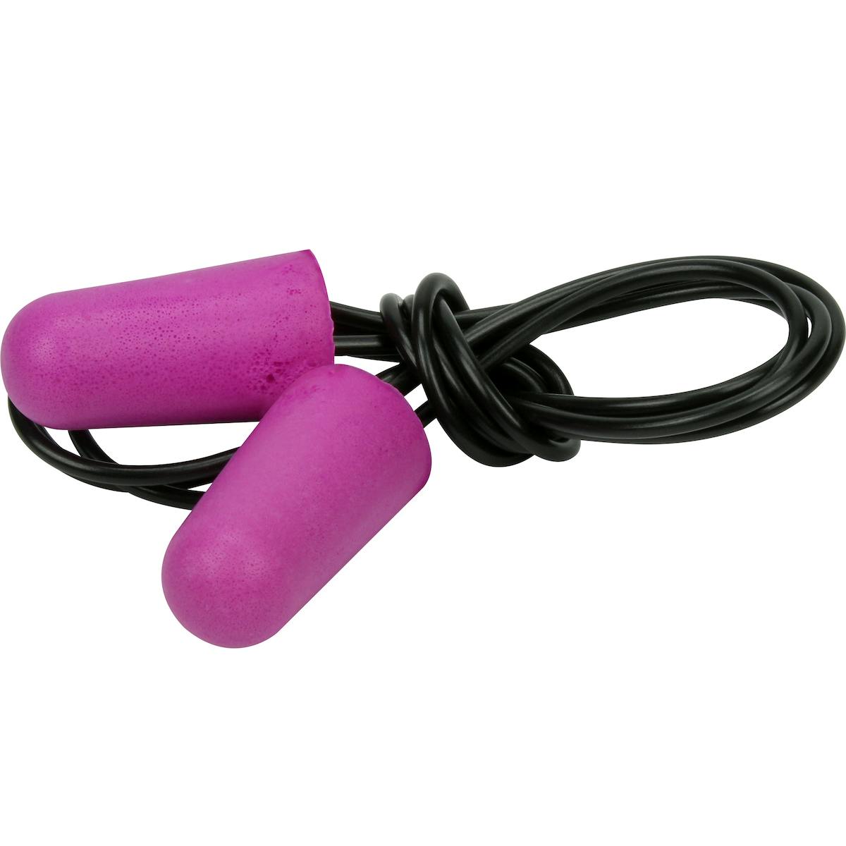 Compact Disposable Soft Polyurethane Foam Corded Ear Plugs - NRR 28, Purple (267-HPF310C) - S