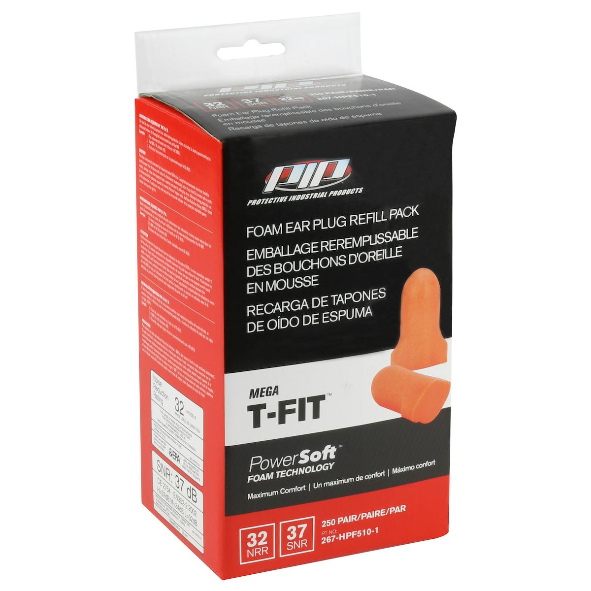 T-Shape Disposable Soft Polyurethane Foam Ear Plugs - Dispenser Refill Pack, Orange (267-HPF510-1) - OS