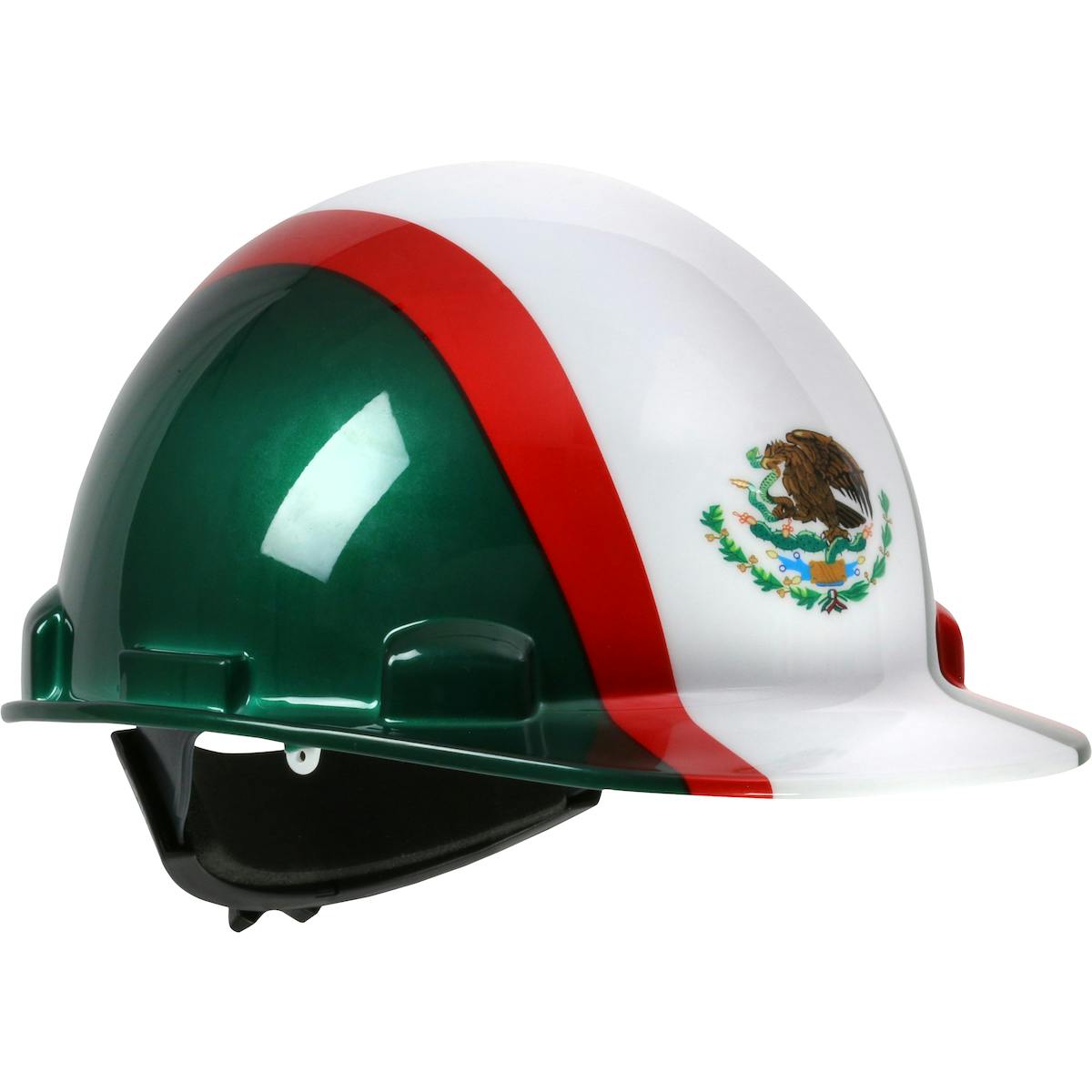 Cap Style Smooth Dome Hard Hat with HDPE Shell, 4-Point Textile Suspension, Graphic Wrap and Wheel-Ratchet Adjustment, White (280-HP341R-MEX) - OS_2