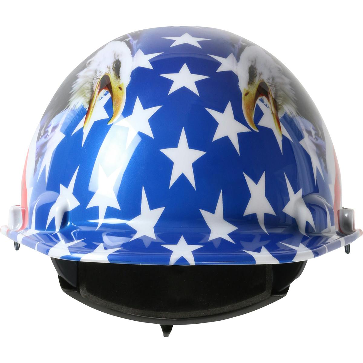 Cap Style Smooth Dome Hard Hat with HDPE Shell, 4-Point Textile Suspension, Graphic Wrap and Wheel-Ratchet Adjustment, Navy (280-HP341R-USA) - OS_2