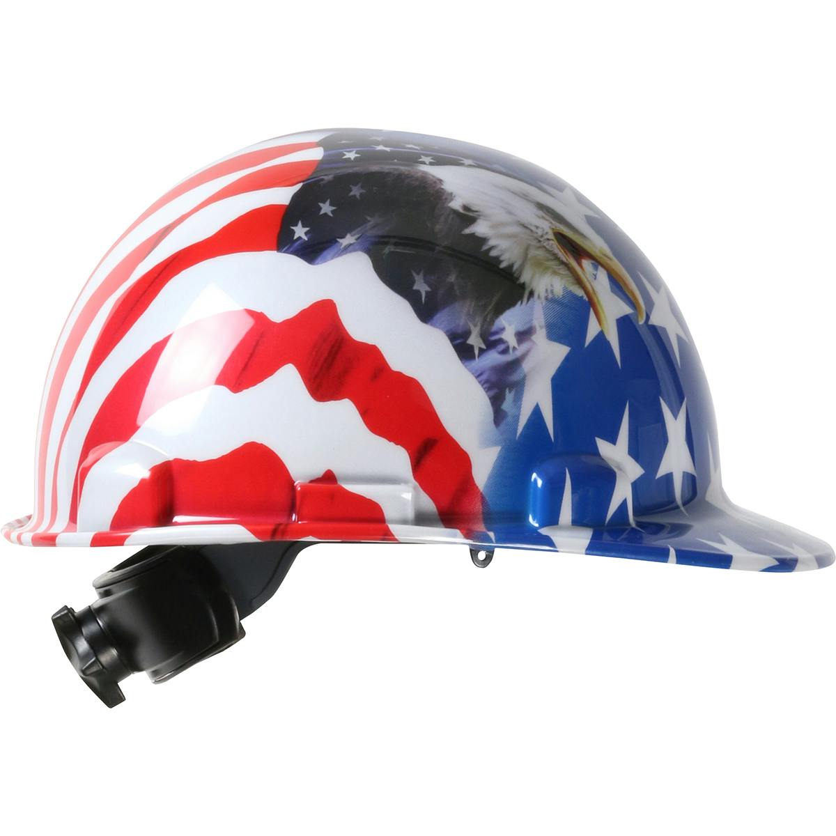 Cap Style Smooth Dome Hard Hat with HDPE Shell, 4-Point Textile Suspension, Graphic Wrap and Wheel-Ratchet Adjustment, Navy (280-HP341R-USA) - OS_3