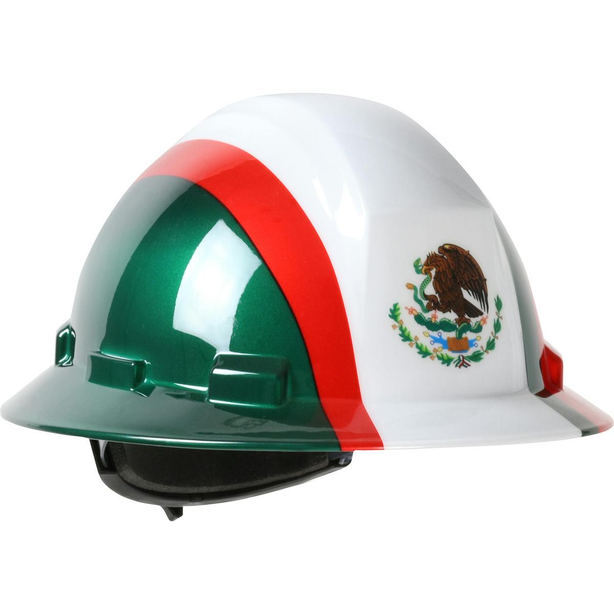 Full Brim Hard Hat with HDPE Shell, 4-Point Textile Suspension Graphic Wrap and Wheel Ratchet Adjustment, White (280-HP641R-MEX) - OS_1