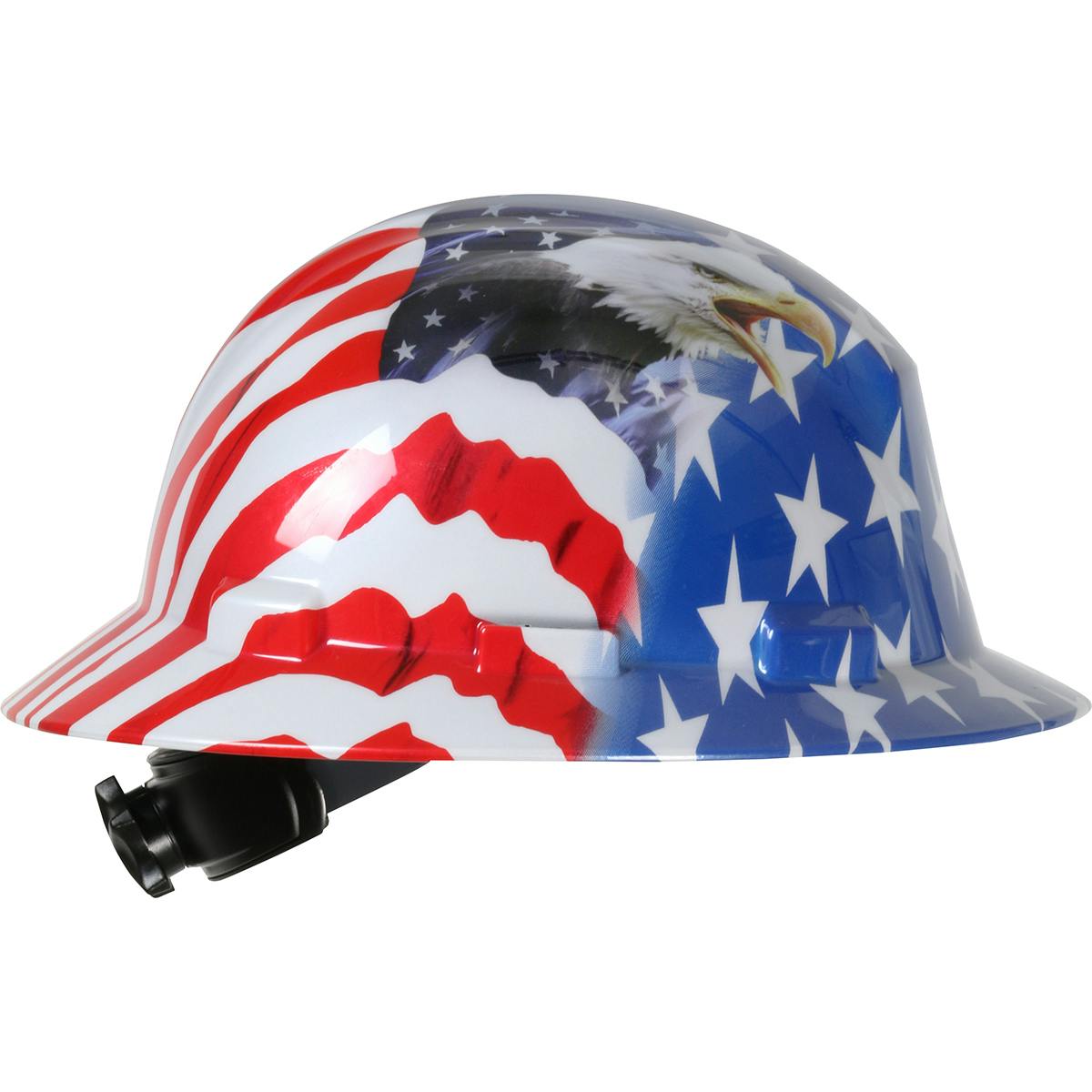 Full Brim Hard Hat with HDPE Shell, 4-Point Textile Suspension Graphic Wrap and Wheel Ratchet Adjustment, Navy (280-HP641R-USA) - OS_0