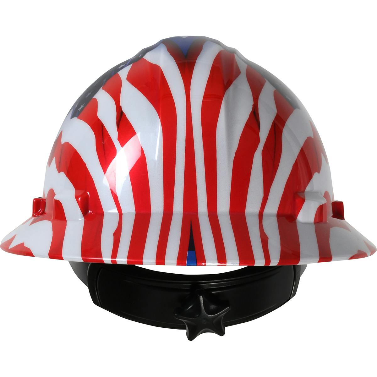 Full Brim Hard Hat with HDPE Shell, 4-Point Textile Suspension Graphic Wrap and Wheel Ratchet Adjustment, Navy (280-HP641R-USA) - OS_1