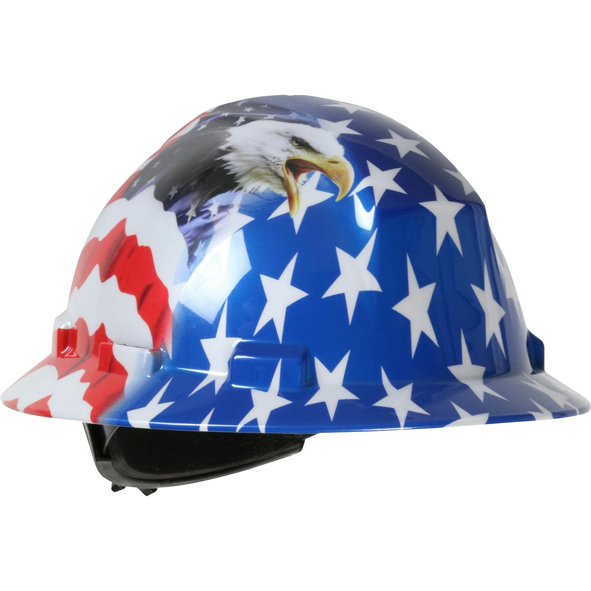 Full Brim Hard Hat with HDPE Shell, 4-Point Textile Suspension Graphic Wrap and Wheel Ratchet Adjustment, Navy (280-HP641R-USA) - OS_2