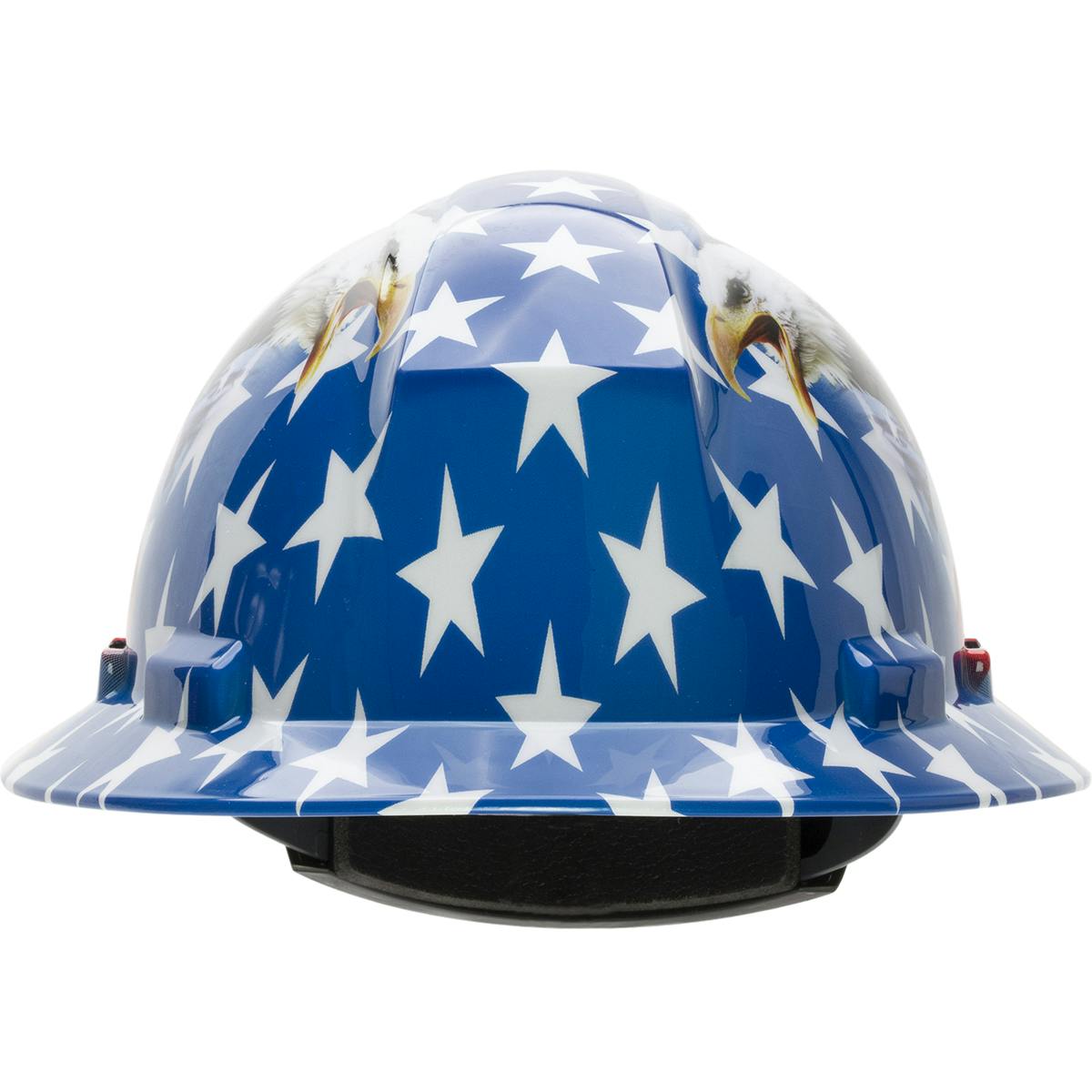 Full Brim Hard Hat with HDPE Shell, 4-Point Textile Suspension Graphic Wrap and Wheel Ratchet Adjustment, Navy (280-HP641R-USA) - OS_3