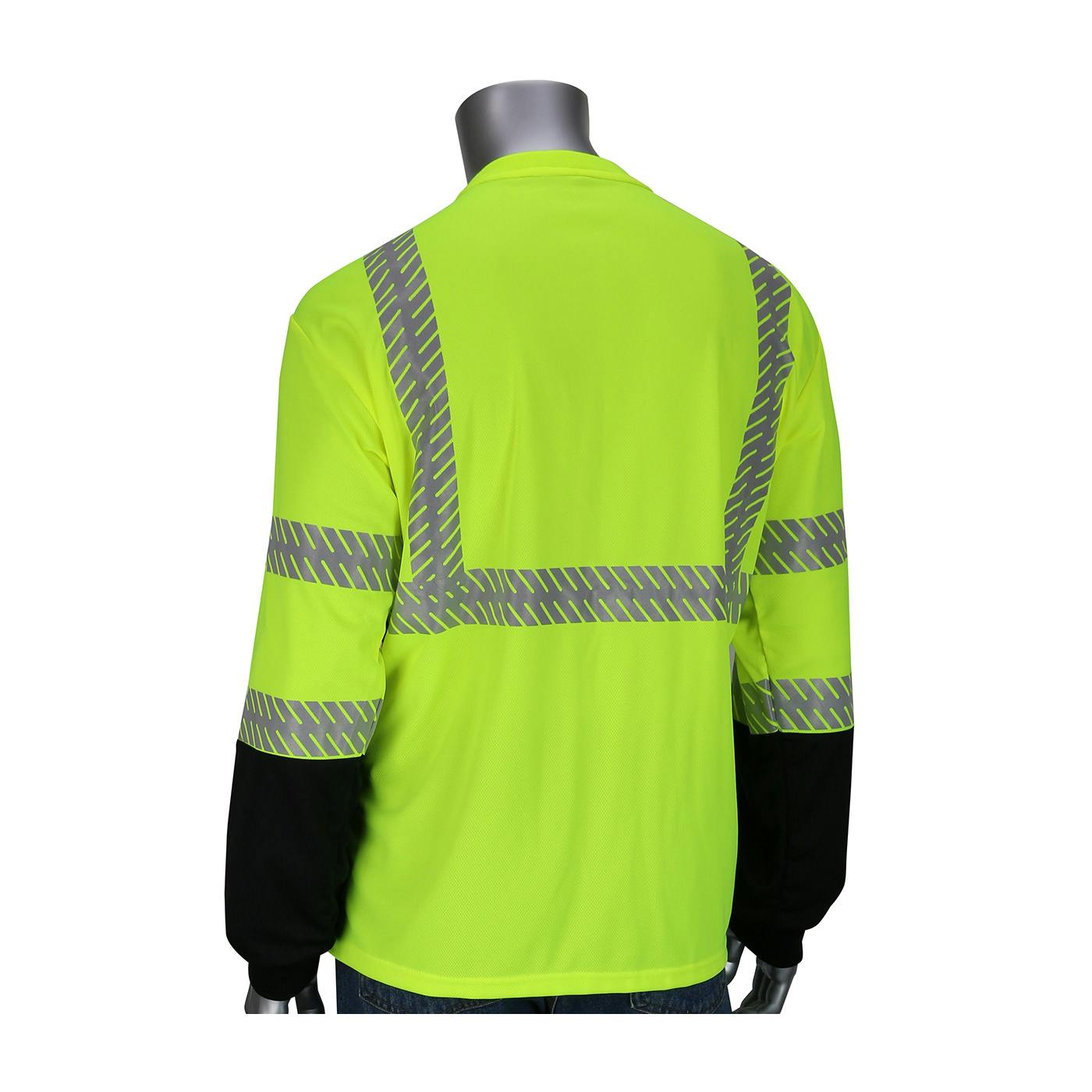 ANSI Type R Class 3 Long Sleeve T-Shirt with 50+ UPF Sun Protection, Built-in Insect Repellent and Black Bottom Front, Hi-Vis Yellow (313-1375B)