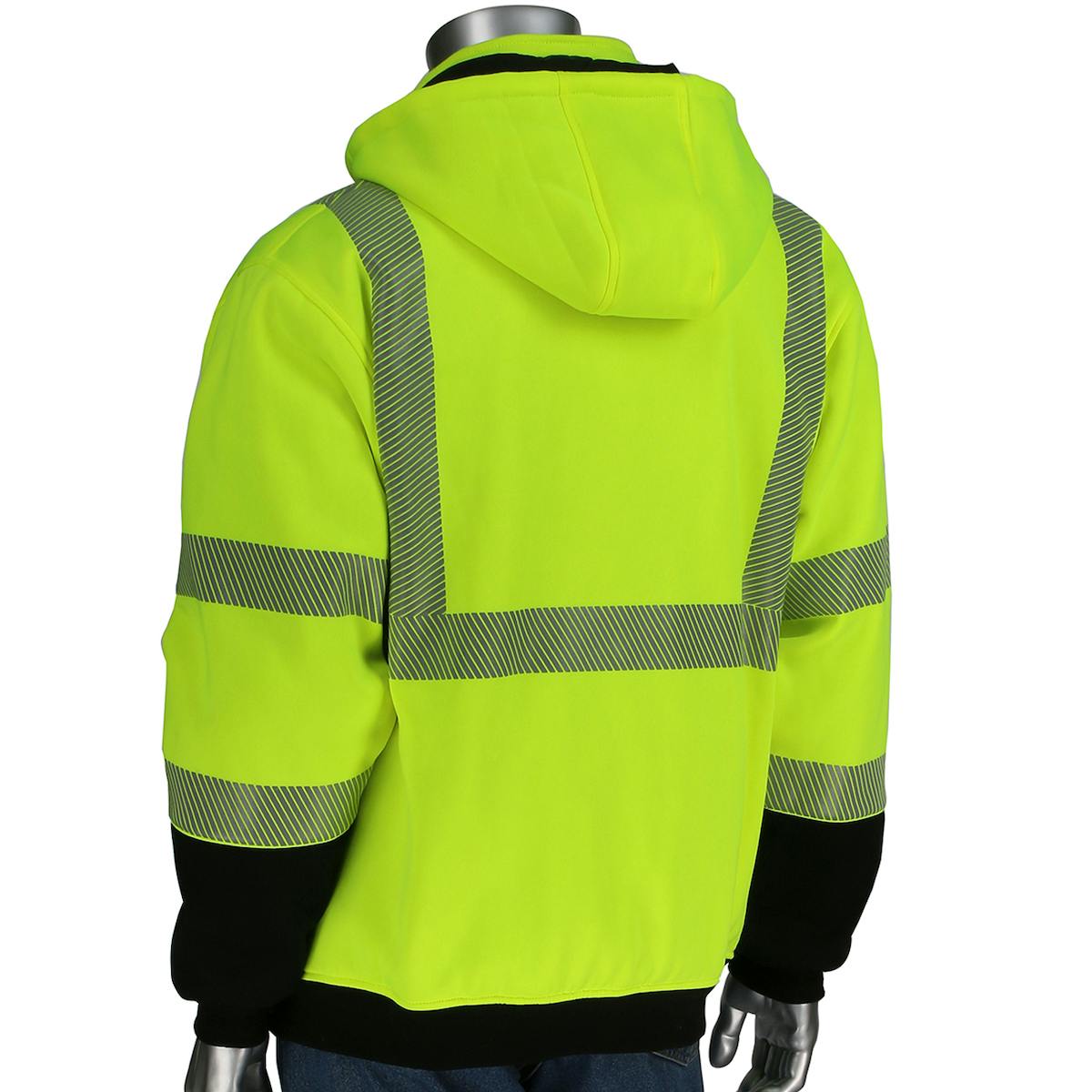 ANSI Type R Class 3 Reversible Full Zip Hooded Sweatshirt with Black Bottom, Hi-Vis Yellow (323-1400S)