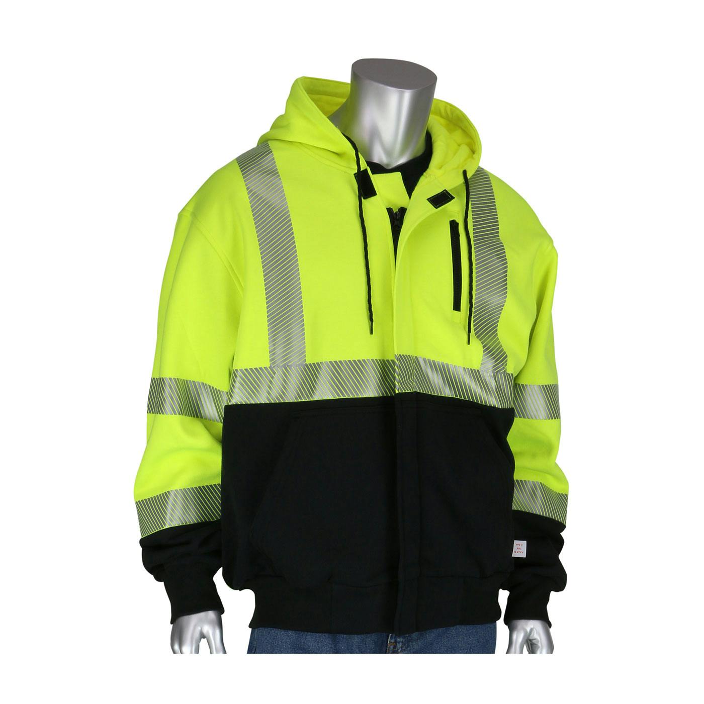 ANSI Type R Class 3 AR/FR Full Zip Hooded Sweatshirt with Black Bottom, Hi-Vis Yellow (385-1370FR)_1