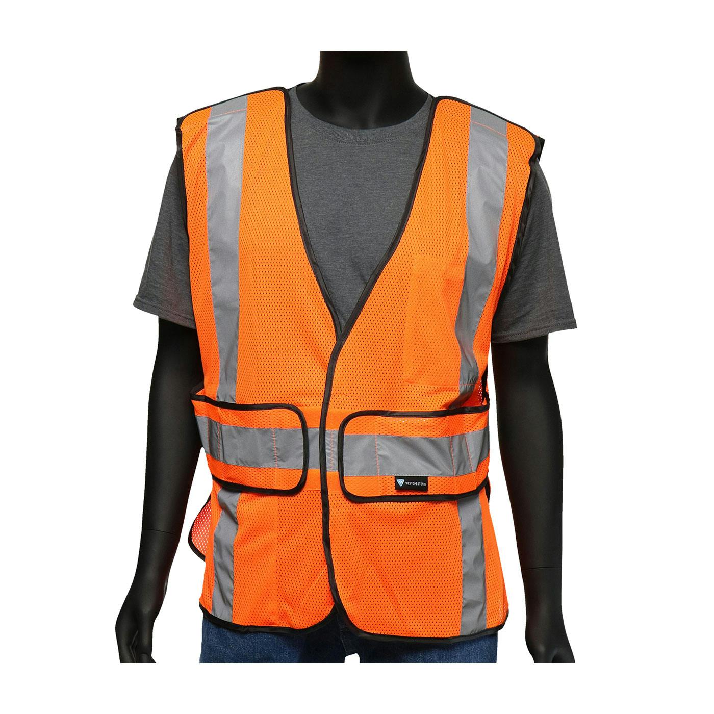 ANSI Type R Class 2 Three Pocket Expandable Mesh Breakaway Vest, Hi-Vis Orange (47201) - OS_1