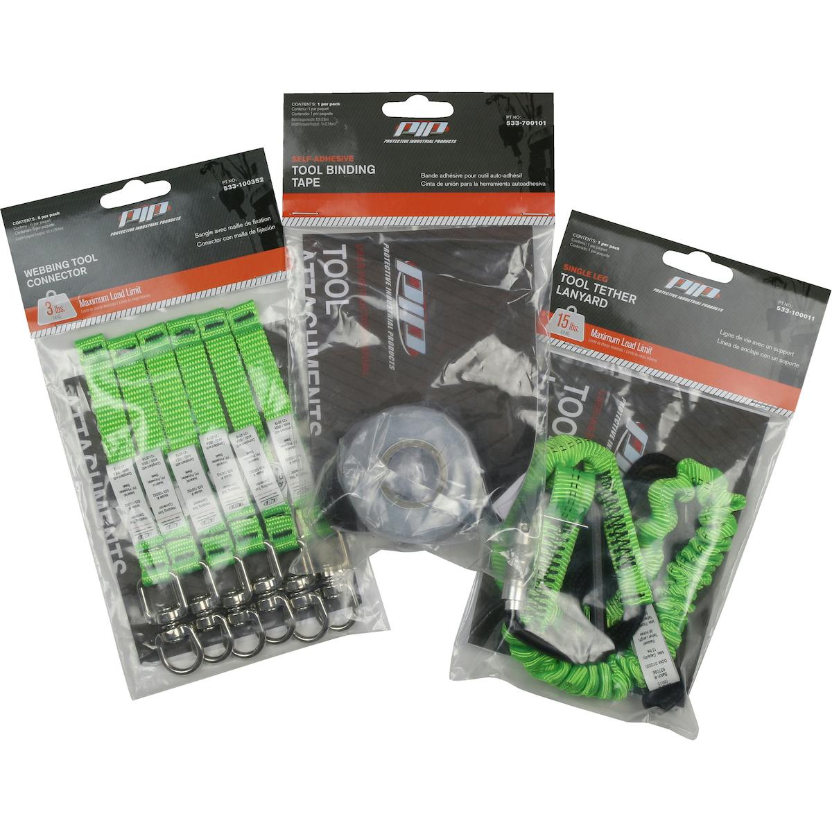 Tool Tethering Kit - includes single leg lanyard, tool connectors, and tool tape - Retail Packed, Green (533-900101) - OS_3