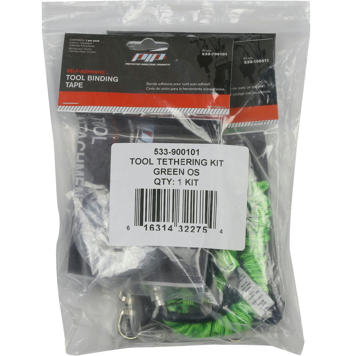 Tool Tethering Kit - includes single leg lanyard, tool connectors, and tool tape - Retail Packed, Green (533-900101) - OS_4