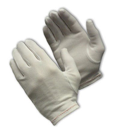 Heavy Weight Stretch Nylon Inspection Glove with Zig-Zag Stitched Rolled Hem - Full Fashion Pattern, White (98-701) - LADIES