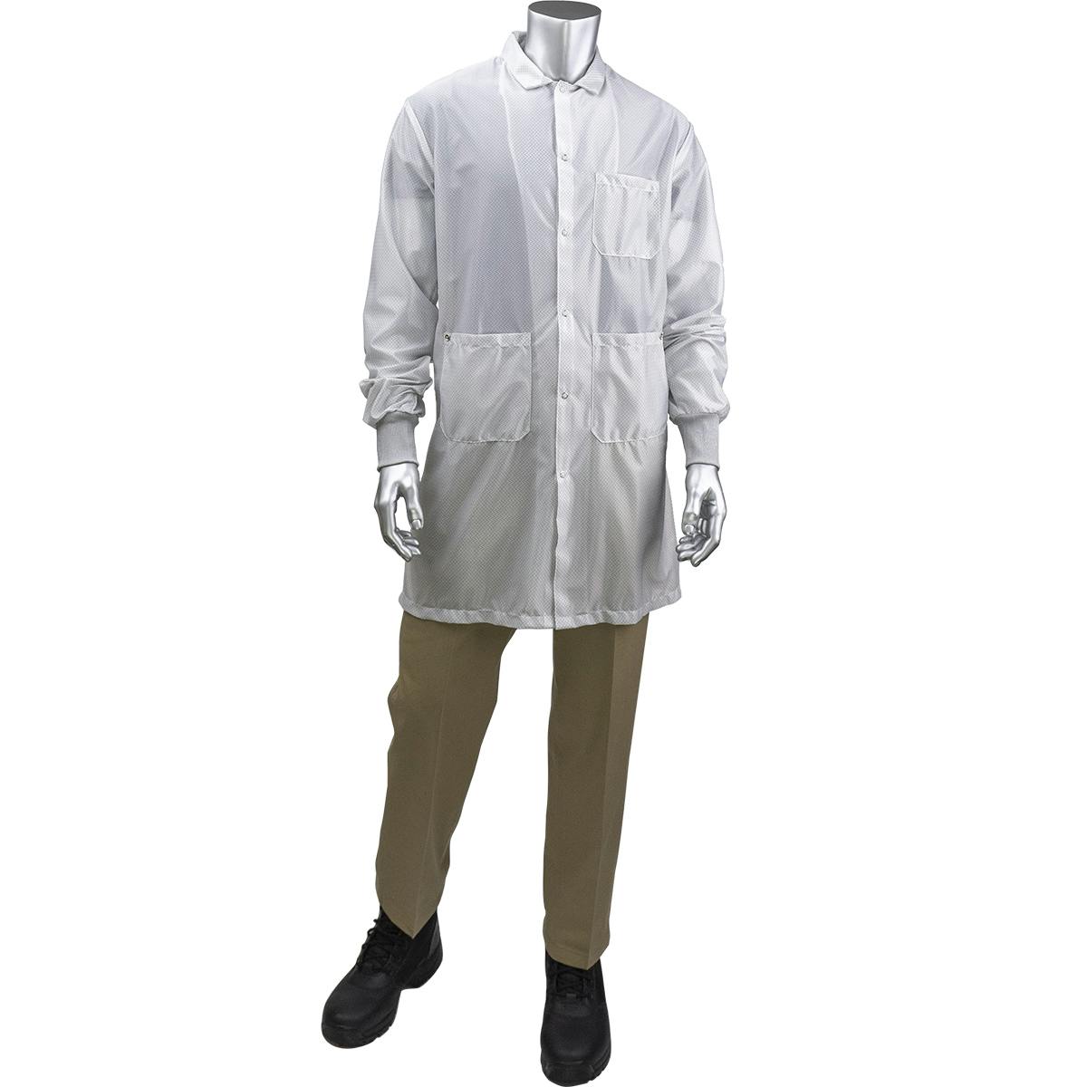 StatStar Long ESD Labcoat - ESD Knit Cuff, White (BR51C-44WH)